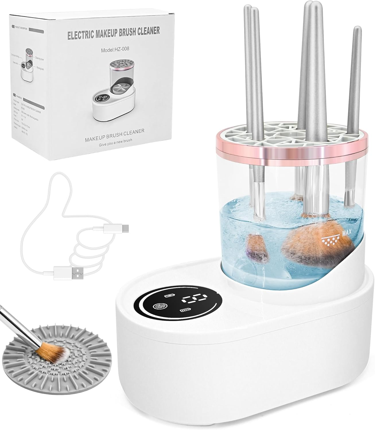 YBVABE Electric Makeup Brush Cleaner and Dryer, 2-In-1 USB Rechargeable Automatic Brush Spinner, Powerful 360&deg; Deep Cleaning for Foundation, Eyeshadow & Blush Brushes image number 3