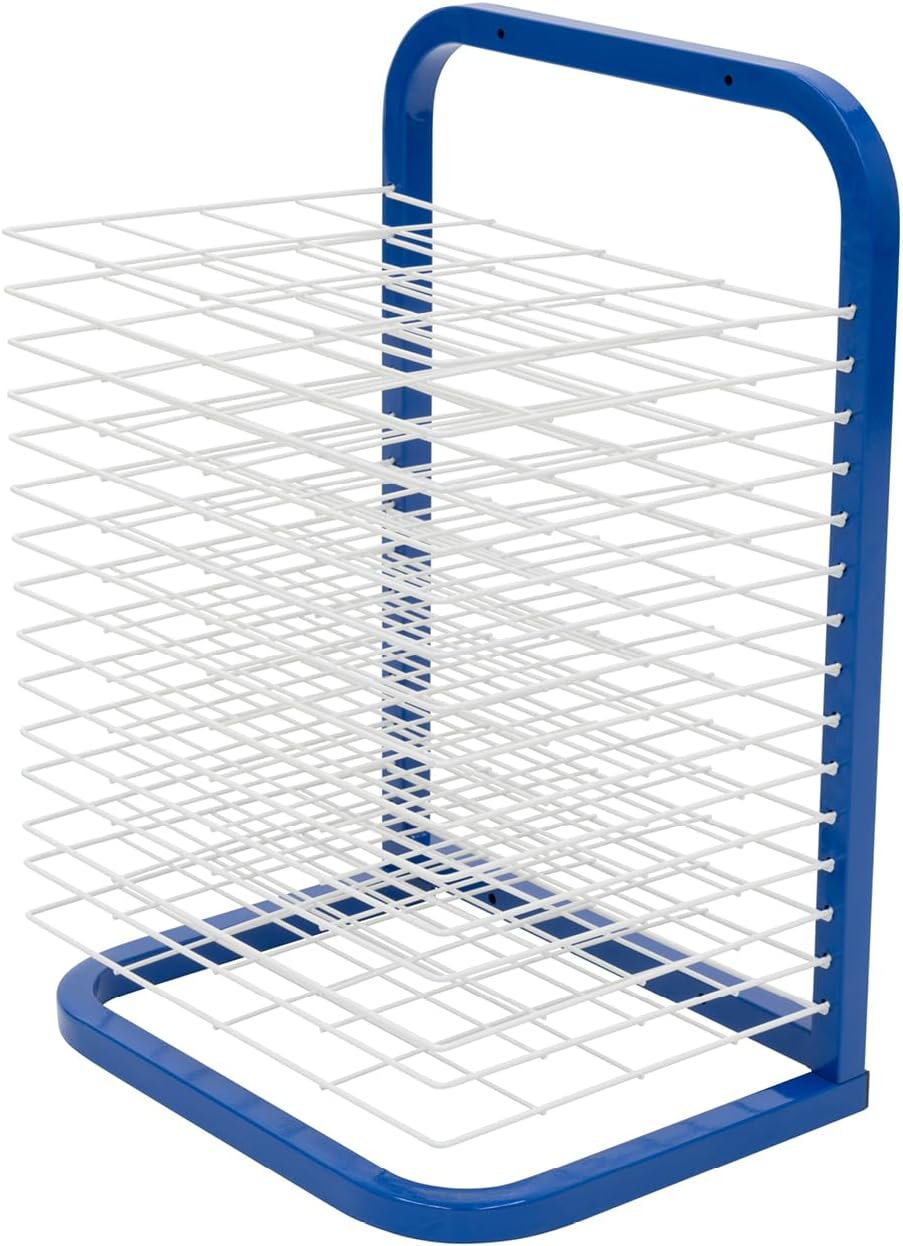 Pearington Tabletop or Wall Mount 15-Shelf Art Drying Rack, Heavy-Duty Steel Space-Saving Art Rack for Classrooms and Art Studios, Blue image number 5