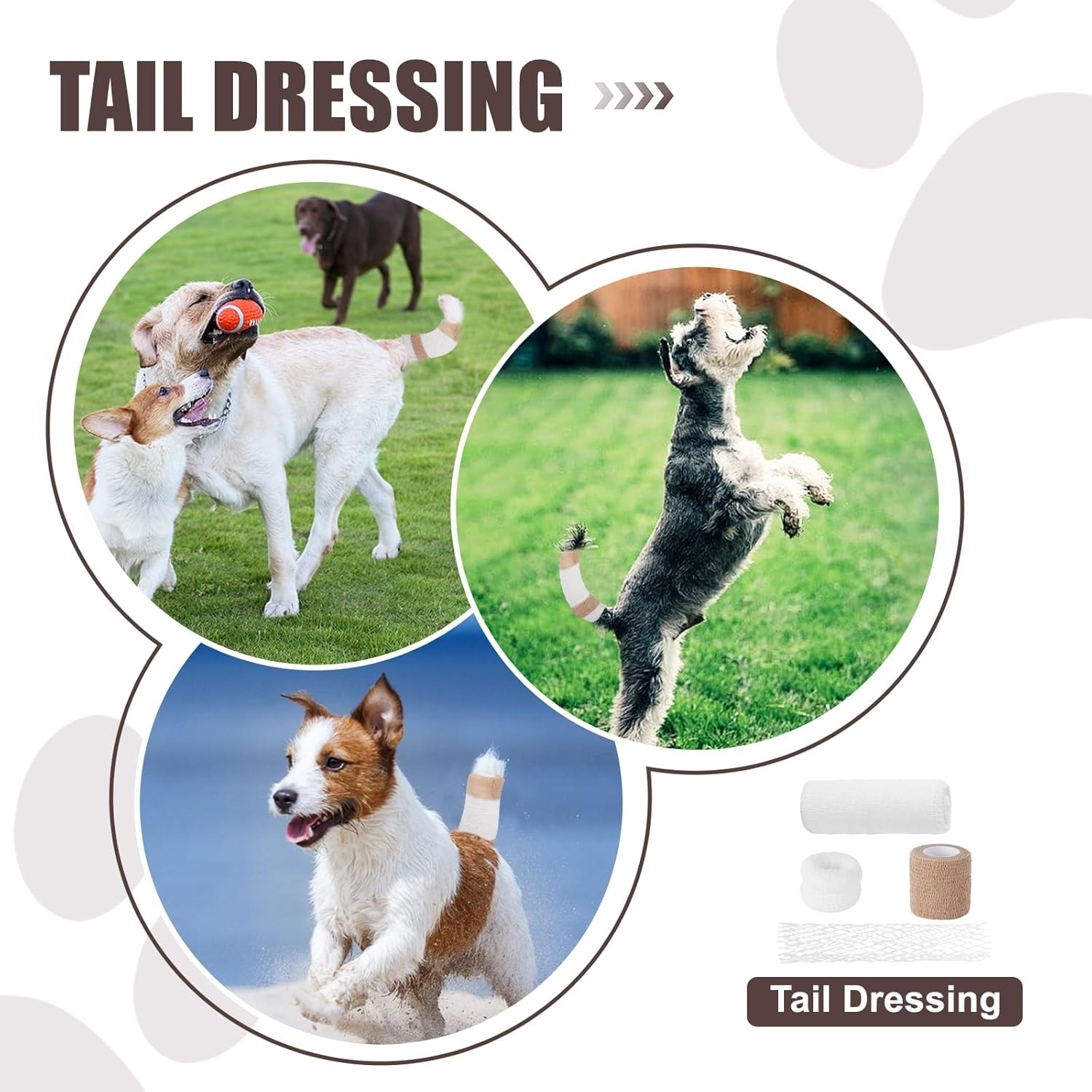 Dog Tail Protector Dog Ends Starter Pack Happy Tail Dressing Vet Wrap for Dog Cat Pet Animals