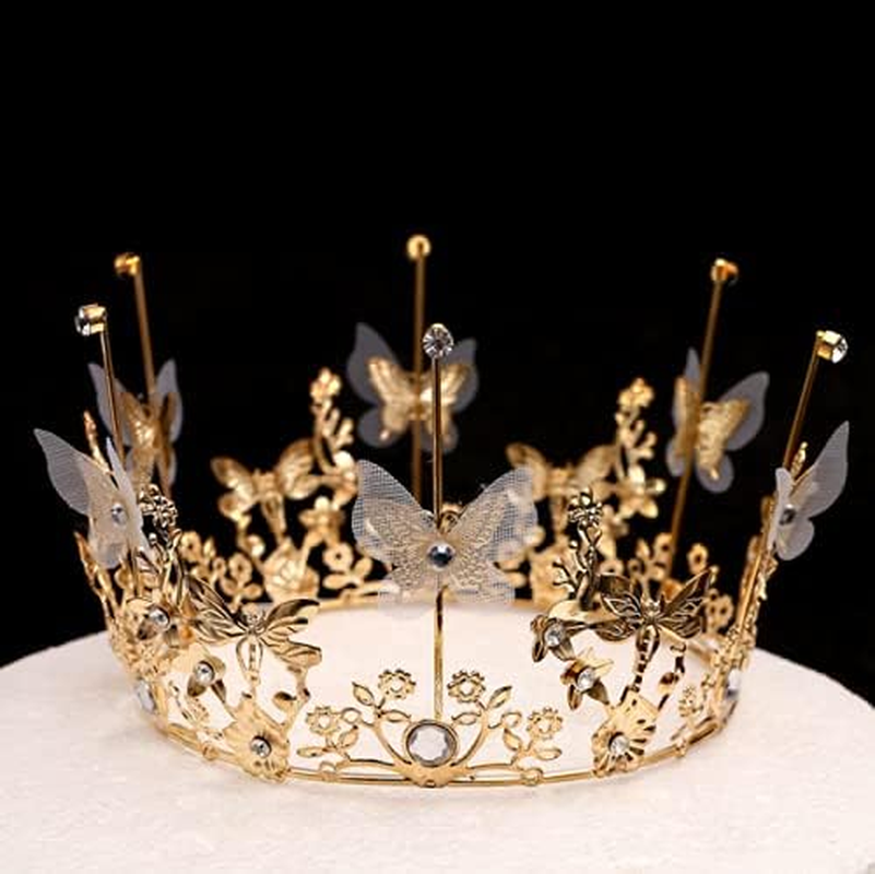 Queen Tiara Crystal Rhinestone Cake Topper for Baby Shower Princess Theme Party Birthday Wedding Christmas Decorations Newborn Photo Prop (Gold) image number 4