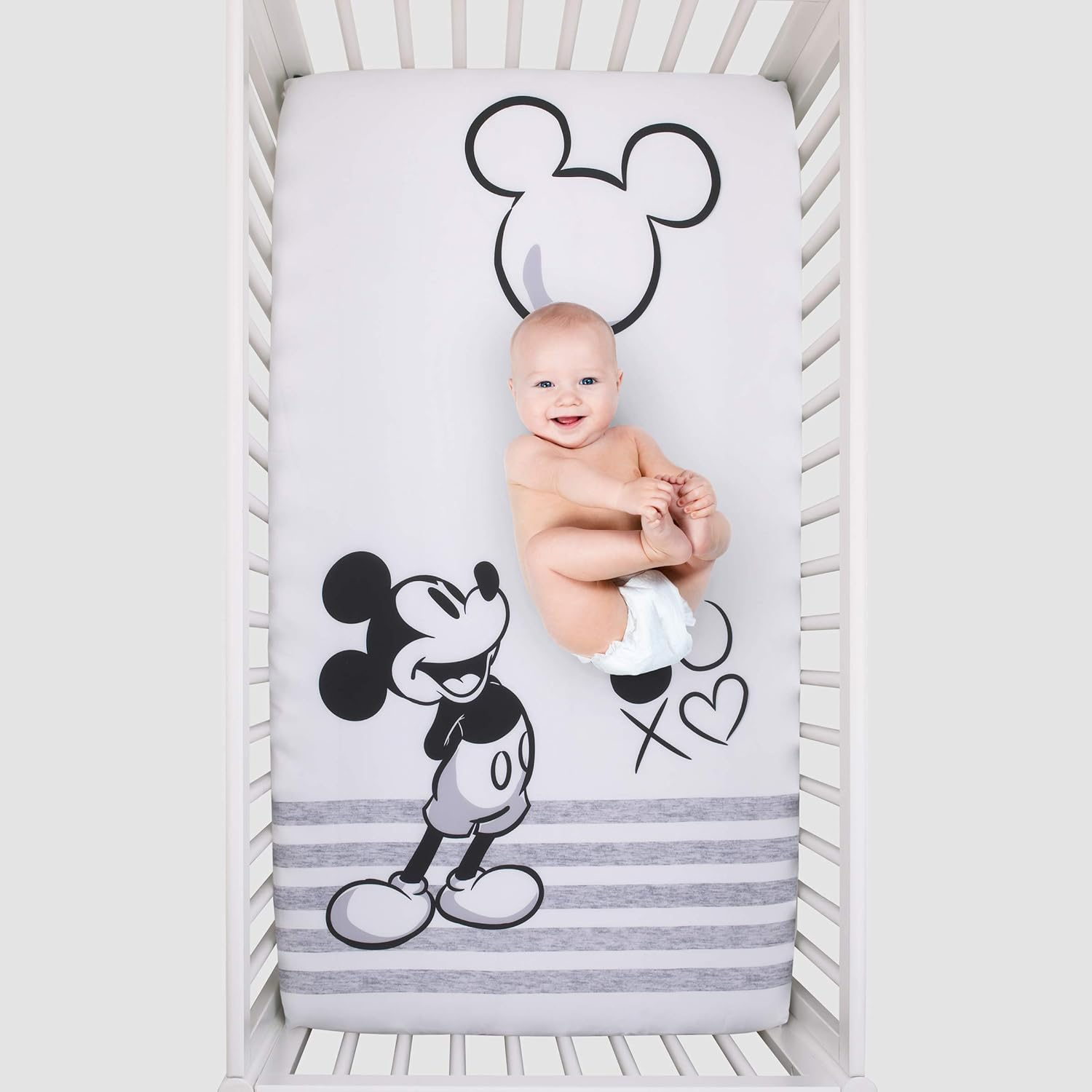 Disney Mickey Mouse - Grey, Ivory and Black Photo Op Fitted Crib Sheet image number 5