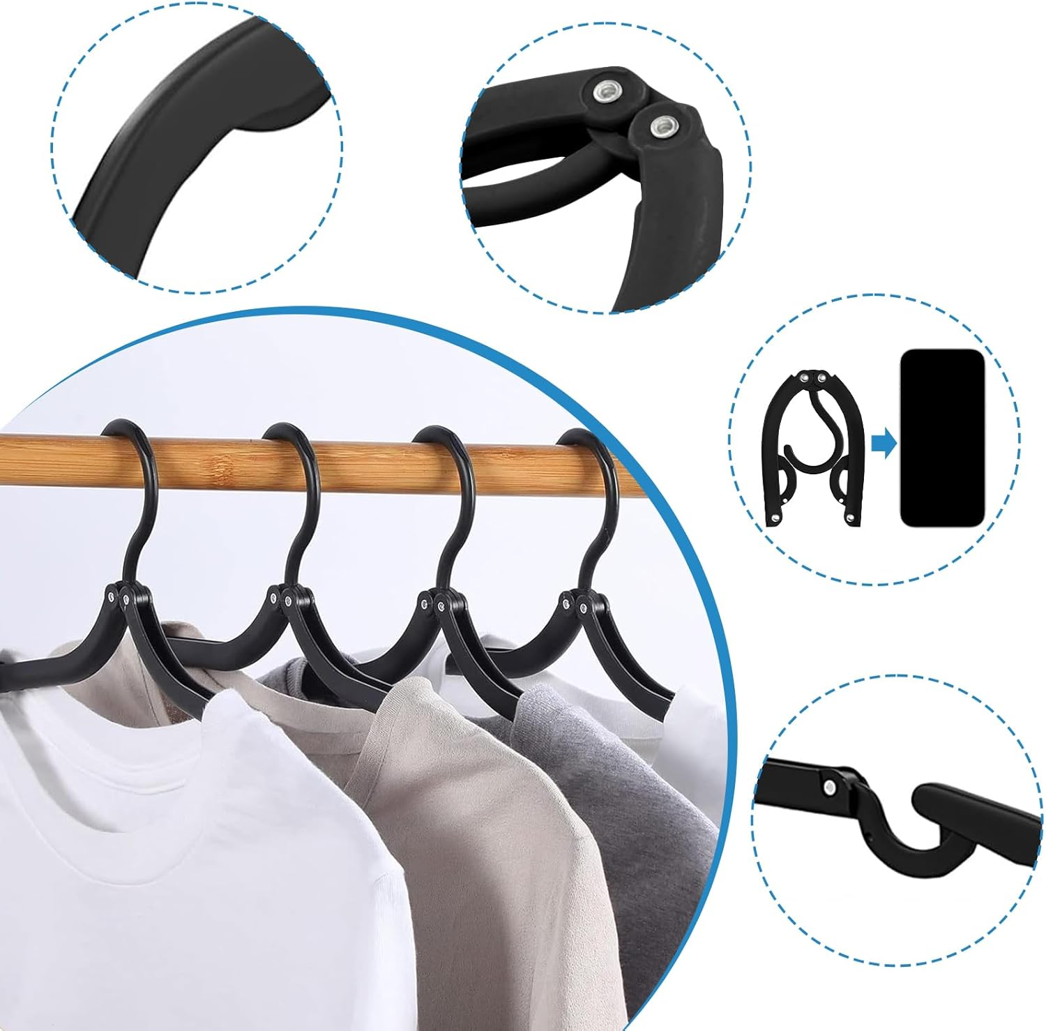 Neele 12 Foldable Travel Clothes Hangers Black image number 2