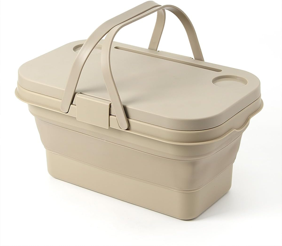 Collapsible Picnic Basket, Portable Large Capacity Picnic Basket, Foldable Picnic Bin with Lid Table, Multi-Functional and Water-Proof Storage Basket with Lid for Camping, Outdoor, Fishing