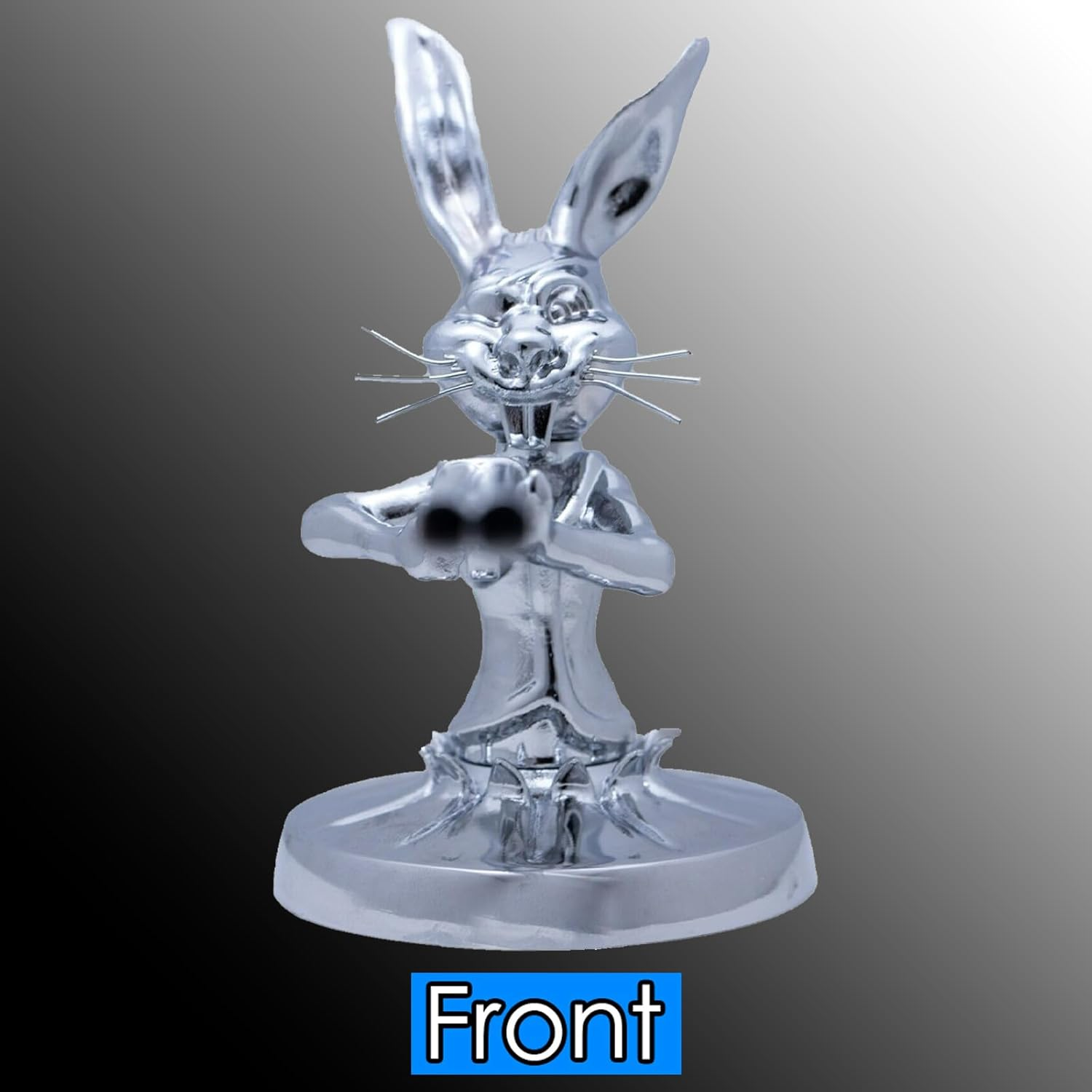1PCS Rabbit Gunslinger Hood Ornament, Metal Car Truck Hood Ornament Sculpture Vintage 3D Rabbit Decorative Emblem for Cars Trucks Chrome Handmade Cast Statue Decor with Mounting Screw Set image number 3