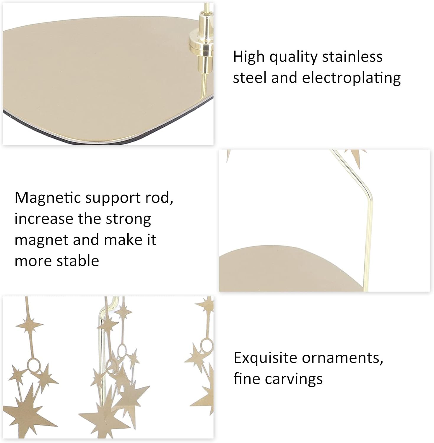 Aromatherapy Wind Chime Candle Holder, Romantic European Style Stainless Steel Rotary Candle Holder, Christmas Spinning Candle Holder Home Decor Gifts, Spinning Candleholder (Gold Star (No Candle Cup)) image number 4