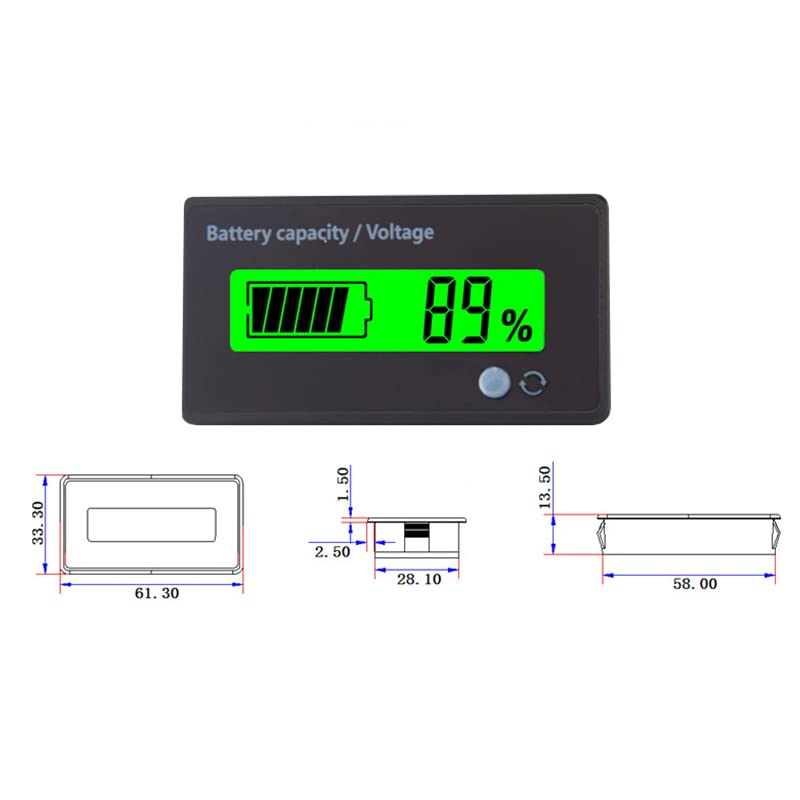 LCD 12V-48V Battery Capacity Indicator Voltage Voltmeter Monitor Meter Caravan, Dual IC Control, Suitable for Lead-Acid and Lithium Batteries and Automotive Use