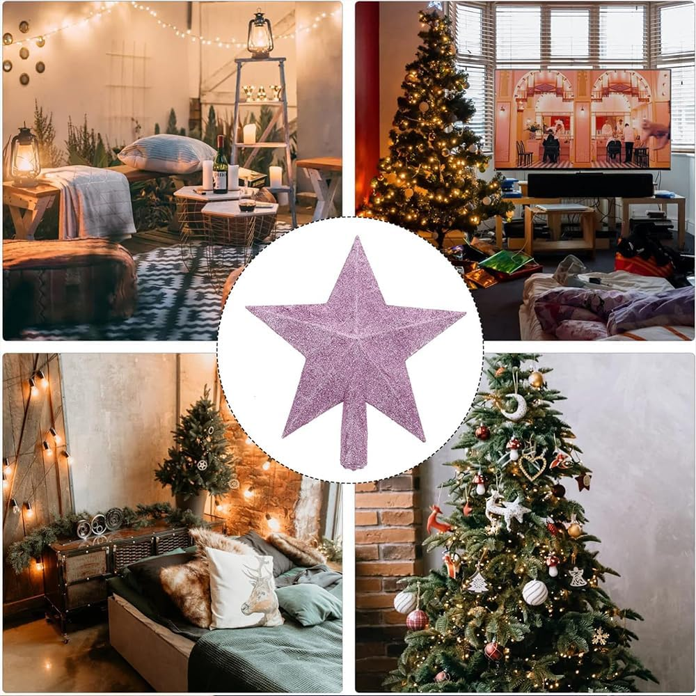 15CM Tree Top Star Christmas Decorations Glitter Tree Top Star Christmas Tree Topper Small Christmas Tree Decoration Treetop for Holiday Ornament, Pink image number 3