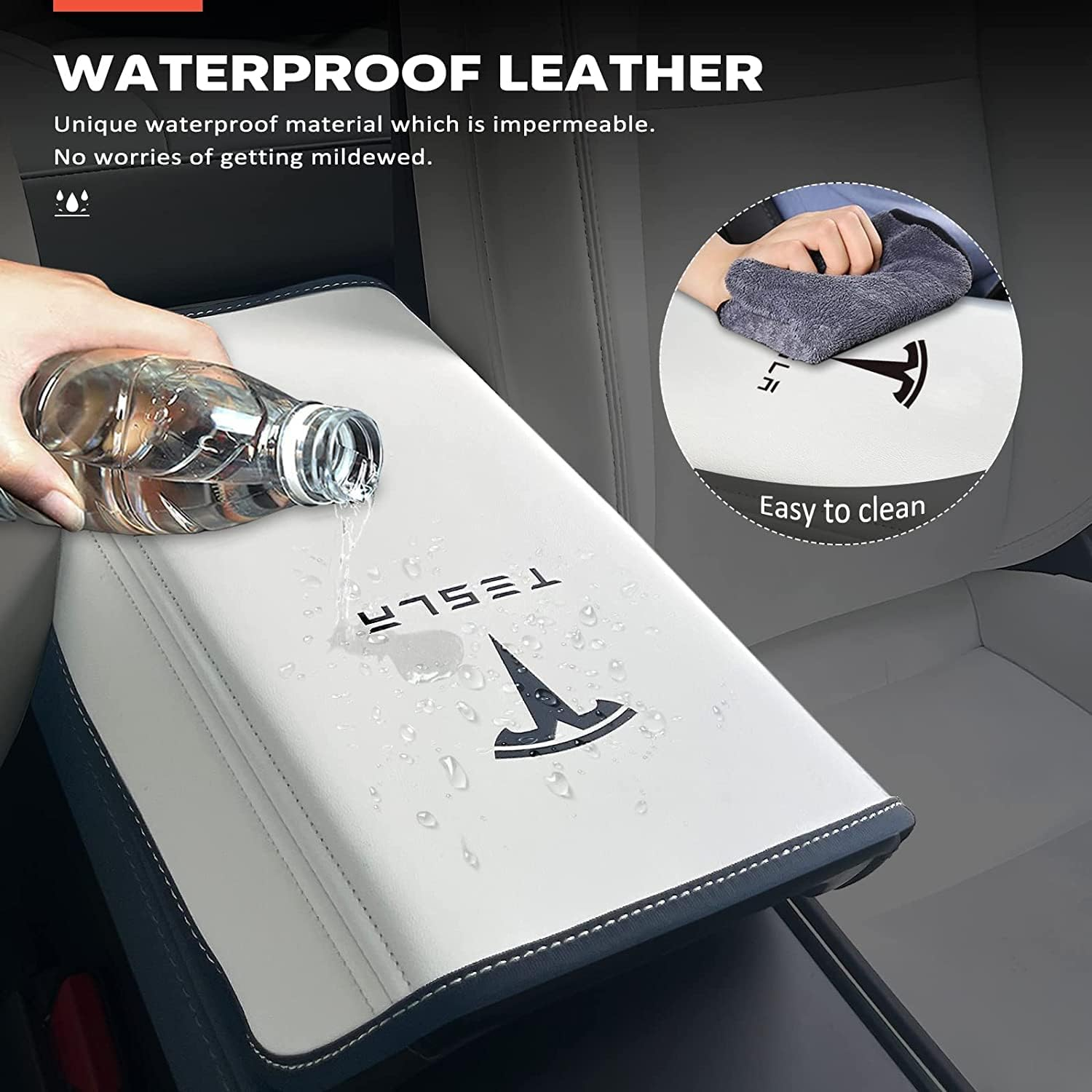 Car Armrest Cover for Tesla Model 3 Model Y,Hoidokly PU Leather Center Console Protector Pad Automobile Waterproof Armrest Box Mat for Model 3 Model Y (White) image number 4