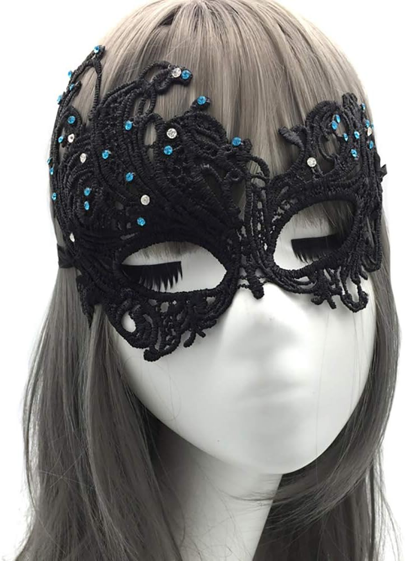 Imapo Masquerade Mask with Blue and White Rhinestones, Halloween Mardi Gras Masks for Women Lady, Christmas Cosplay Venetian Party Prom Ball Lace Eye Masks image number 5