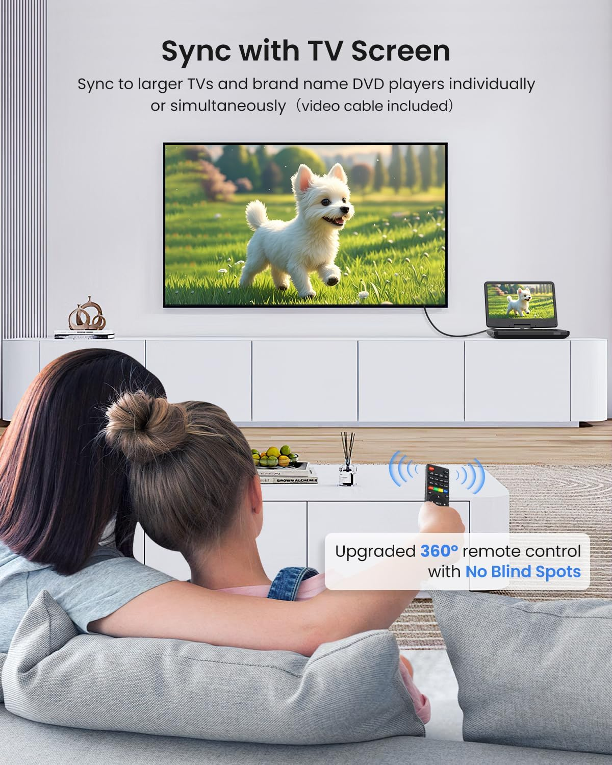 12.5 Inch Portable DVD Player, Seamless 360&deg; Remote Domination,10.1" IPS HD Screen, 5-Hour Battery Life, Last Memory Feature, CD/DVD/SD/USB Support, with Car Headrest Mount,Regions Free image number 2