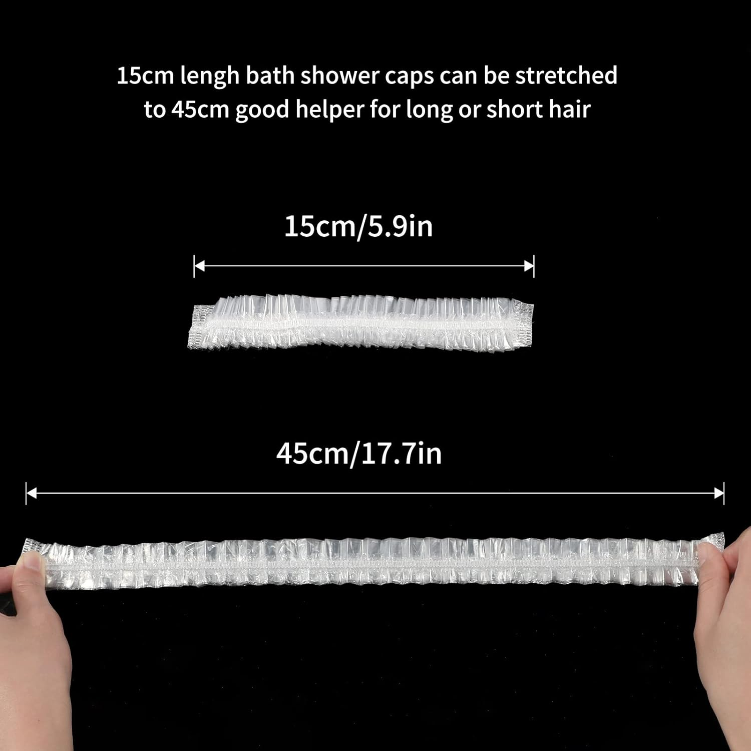 GCQQ 100Pcs Disposable Shower Caps, 45CM Clear Plastic Caps for Women, Long Hair, Hotel, Spa image number 5