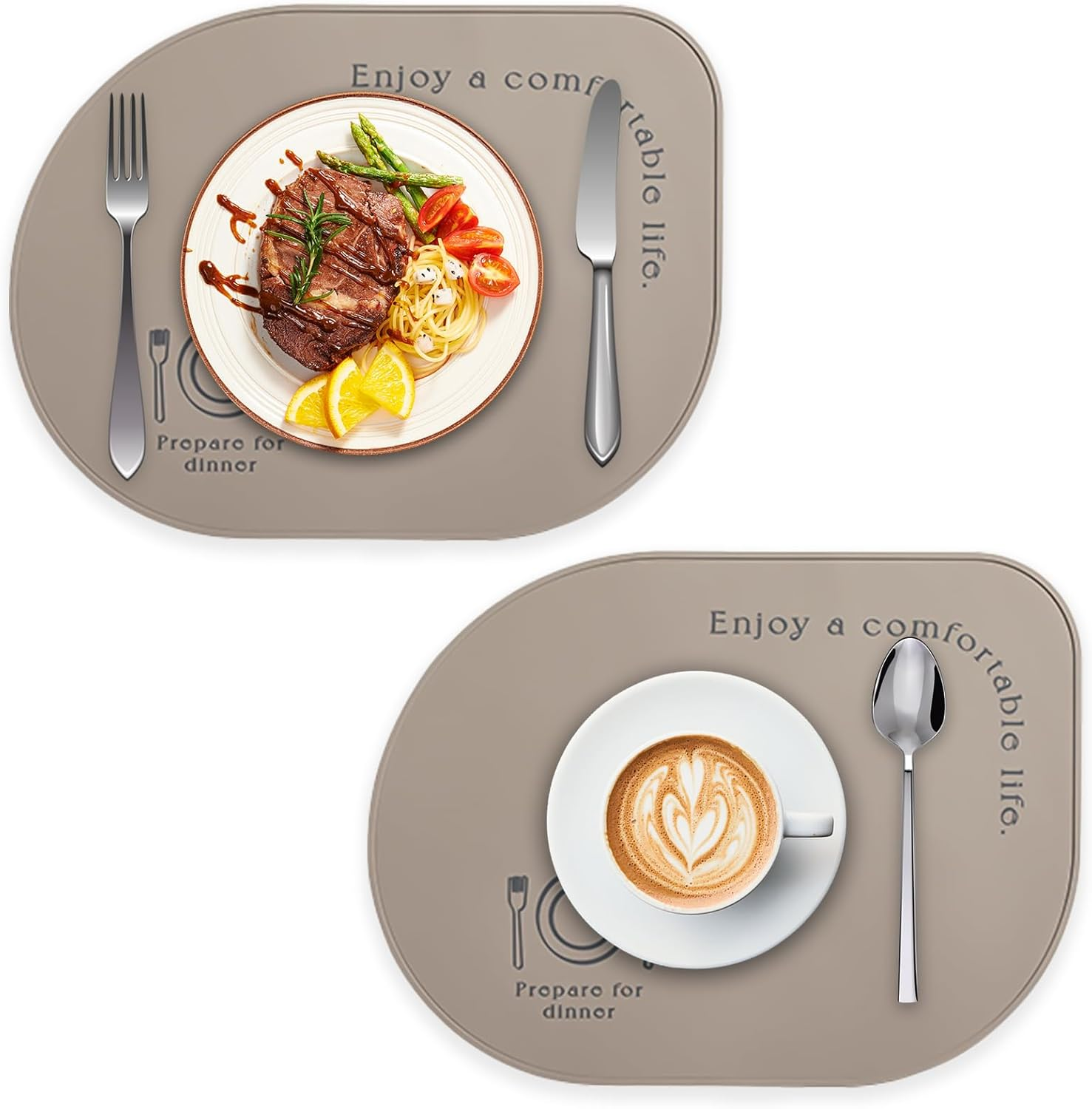 2-Pack Silicone Placemats, Non-Slip, Oil & Water Proof, Heat & Stain Resistant, Easy to Clean, Durable & Versatile (Brown) image number 2