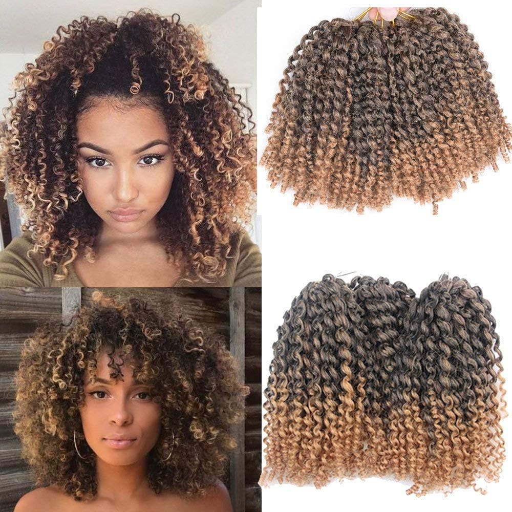 3Pcs/Pack Marley Bob Kinky Curl 8 Inch Afro Kinky Twist Hair Soft Synthetic Crochet Braiding Hair Extention (1B/27) image number 5