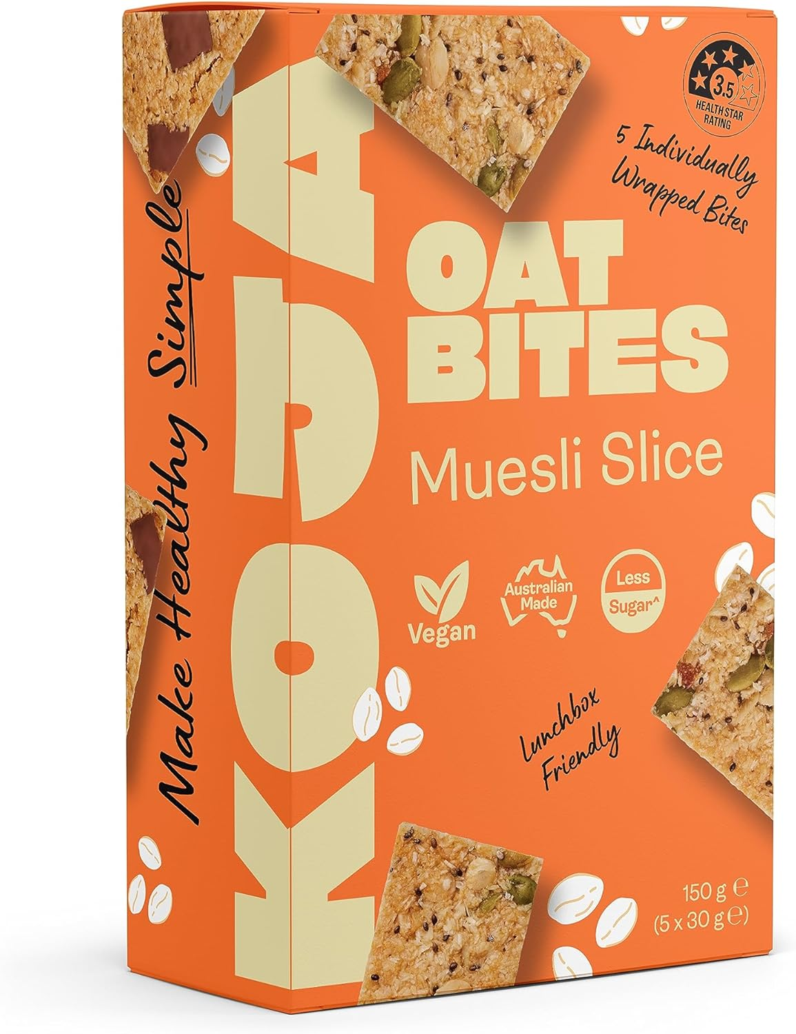 KOJA Health Oat Bites Multipack 5X30G Muesli Slice - 3.5 Health Star, All Natural, Less Sugar, Australian Made, Lunchbox Friendly (Pack of 6 5X30G Cartons) image number 3