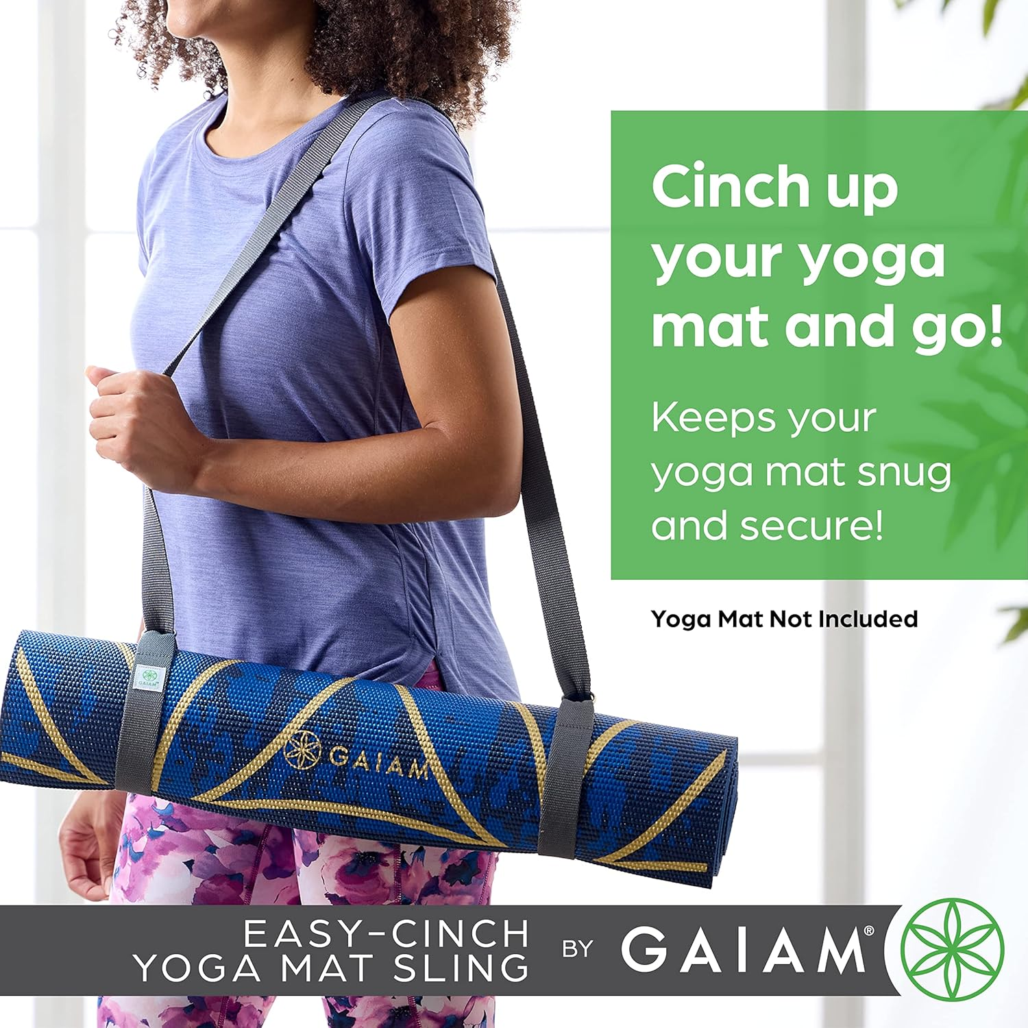 Gaiam Easy-Cinch Yoga Mat Sling - Durable Carrying Strap for Yoga Mat with Metal D-Rings for Secure Fit (No Mat Included) - Mulberry image number 5