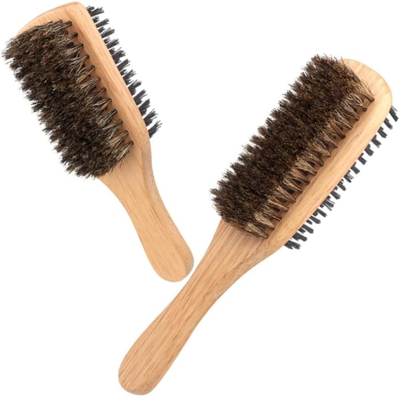 Boar Bristle Hair Brush 2Pcs Set Double-Sided Large and Small Styling Brushes for Men and Women Thinning Hair Detangling and Beard Grooming Hairbrush image number 1