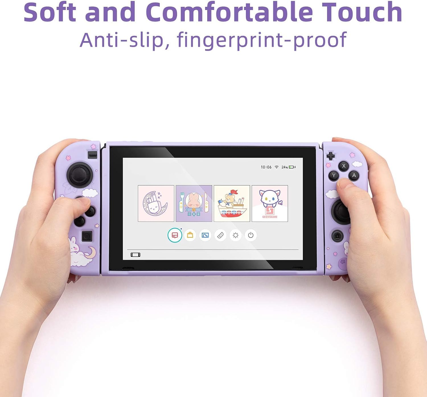 Geekshare Protective Case for Switch, Soft TPU Slim Case Cover Compatible with Switch Console and Game Console (Grape Bunny) image number 5