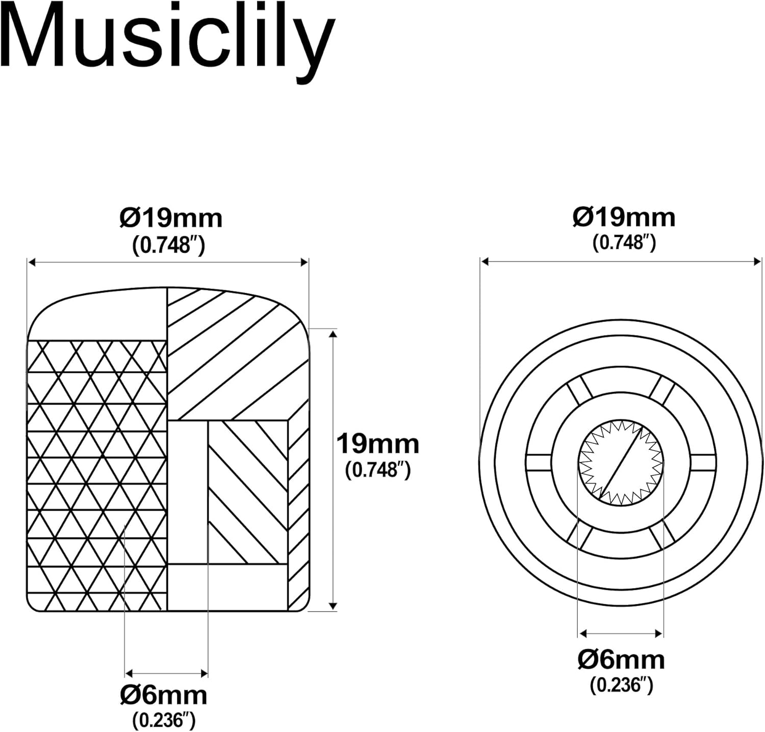 Musiclily Pro Inch Fine 24 Splines Steel Dome Knobs Push-On Control Knob 19Mm for USA Electric Guitar or Bass, Black (Set of 2) image number 3