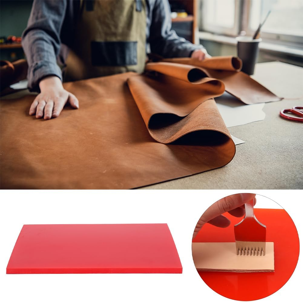 Leather Craft Punching Pad, Stamping Mute Board Mat, Thick Handmade Leather Craft Tools Protection Mat, Shock Absorbing Pad for DIY Cutting, Hole Punch, Sewing, Stamping, 200 X 150 X 9Mm Red image number 2