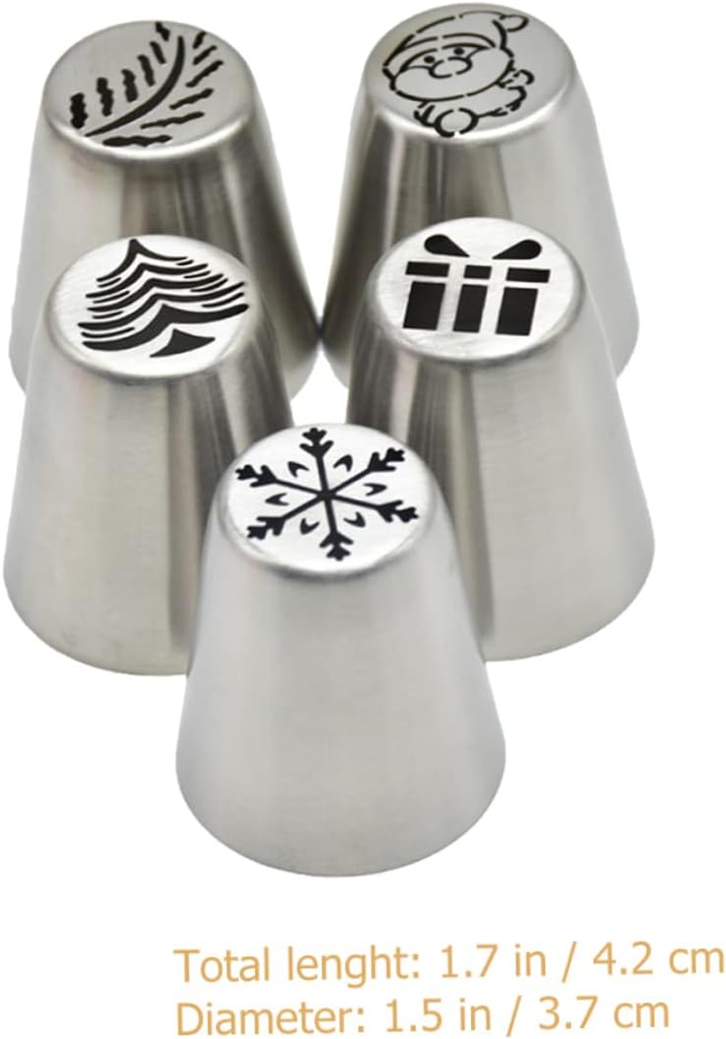 Ergonomic Design Cake Piping Tips Set 5Pcs Stainless Steel for Christmas Cupcake Cookie Decorations image number 6