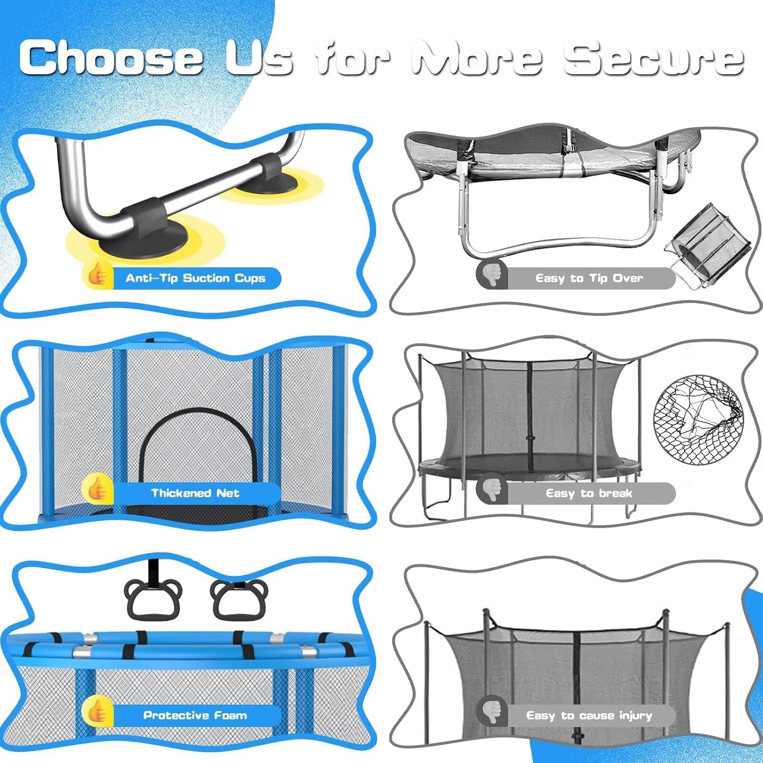 60" Trampoline for Kids with Enclosure, 440Lbs Capacity Indoor & Outdoor Toddler Trampoline with Adjustable Gymnastics Bar & Toys, for Boys & Girls (Blue) image number 4