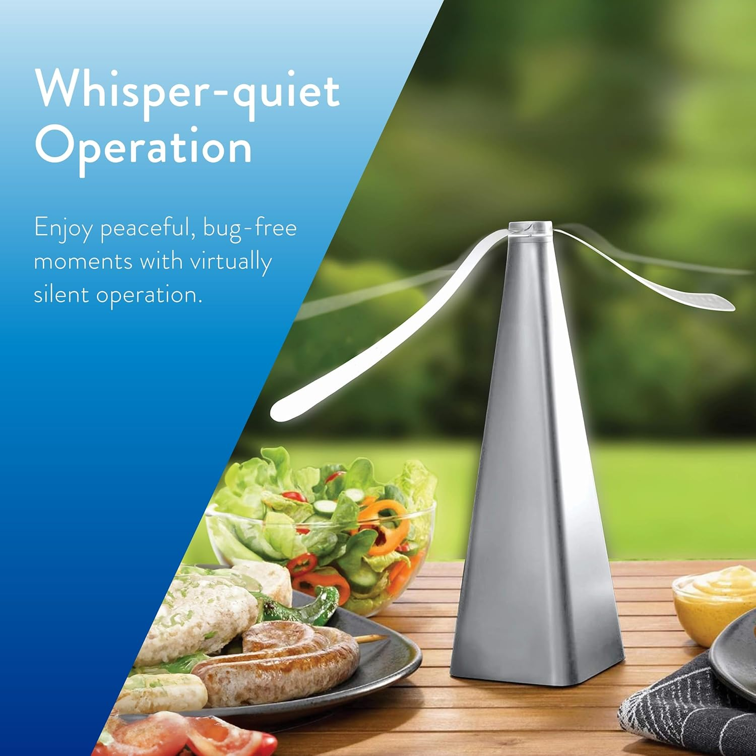 Treva Chemical Free Bug Fan, Fly Deterrent with Holographic Blades to Clear Bugs, Mosquitoes, and Flies, Battery Powered Fly Fan (2, Silver) image number 3