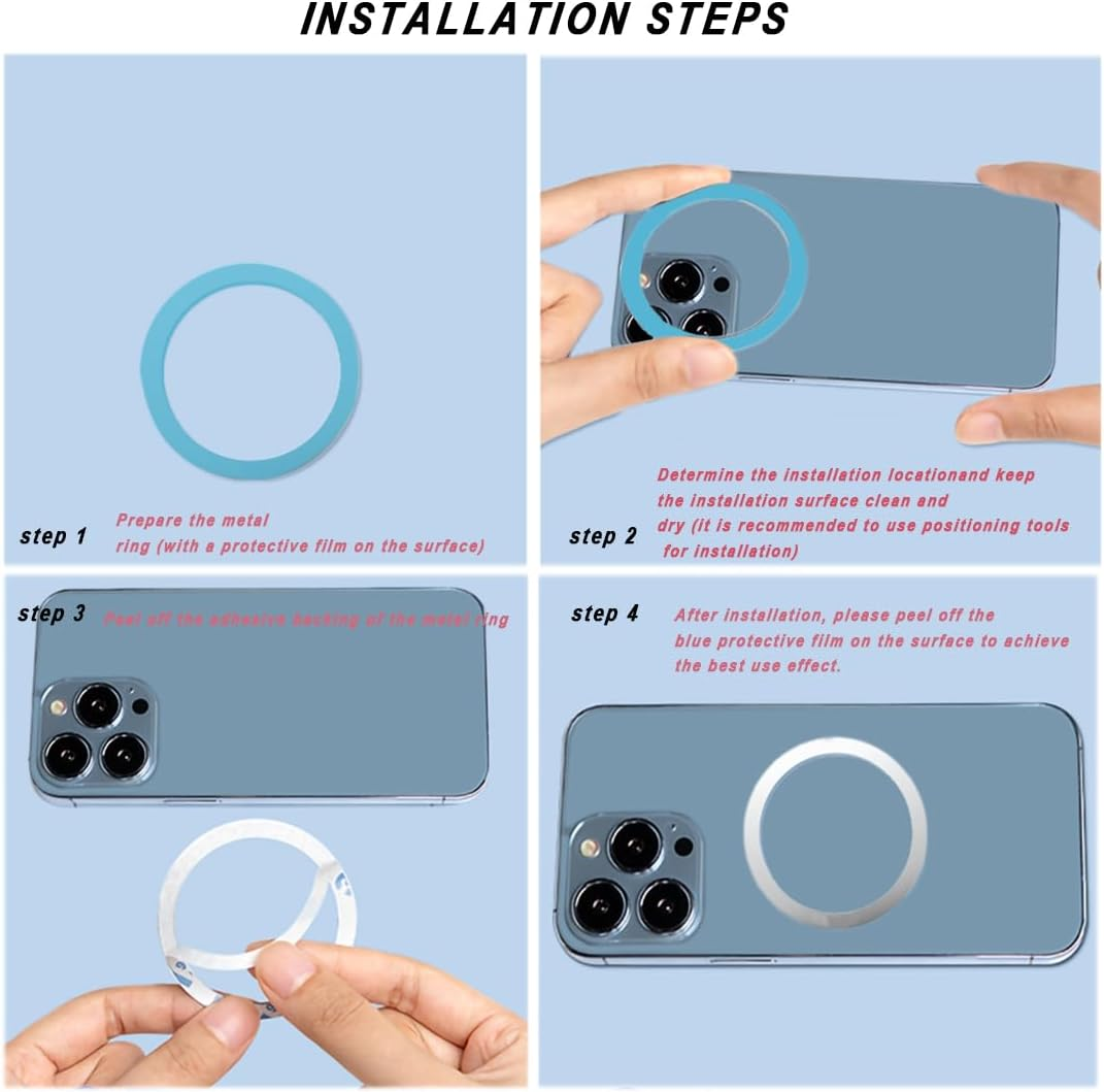 8 Pack Universal Metal Rings Sticker Compatible for Magsafe Magnetic Wireless Charger Iphone 15 14 13 12 Pro Mini Max Galaxy,(No Magnet) Ultra-Thin Car Charger Conversion Accessories,(Black,White) image number 1