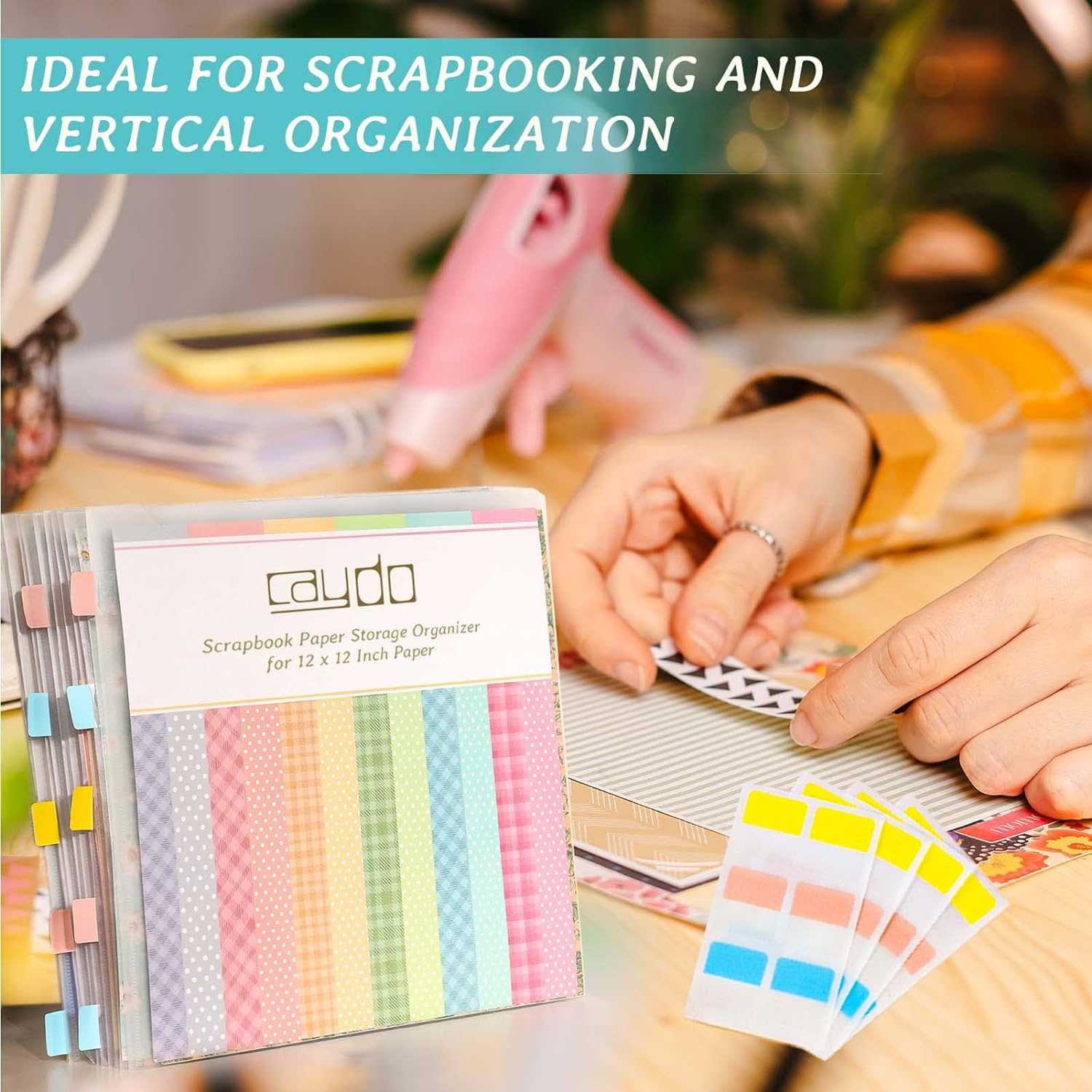Caydo Scrapbook Paper Storage Organizer with 60 Sticky Index Tabs, 10 Pack Plastic Paper Storage Bag for Holding 12 X 12 Inch Scrapbook Paper Cardstock Vinyl Paper and Paper File image number 6