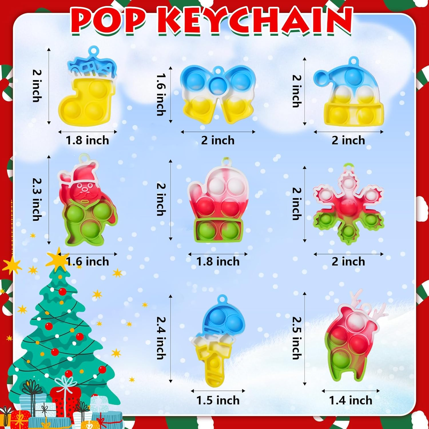 32 PCS Pop Fidget Keychain Toys: Stress Relief Silicone Bubble Sensory Toys - Party Favors for Kids 8 - 12 - Birthday Gifts Christmas Tree Stocking image number 5