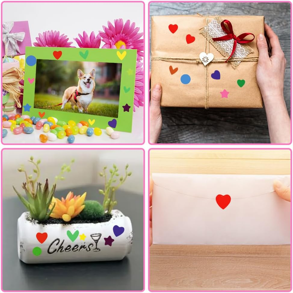 3000 Pcs Cute Colorful Dot Heart and Star Shape Self Adhesive Sticker Sheets, for Scrapbooking, Label, Packaging and Art Craft Supplies（50 Sheets）