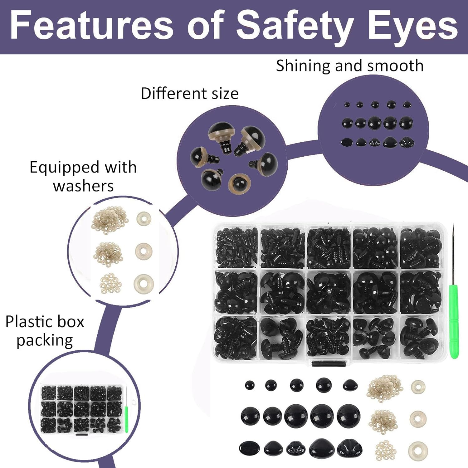 Safety Eyes Plastic Craft Eyes with Washers for Amigurumi Stuffed Animal Crochet Projects Teddy Bear Puppet Toys DIY Crafts Making image number 3