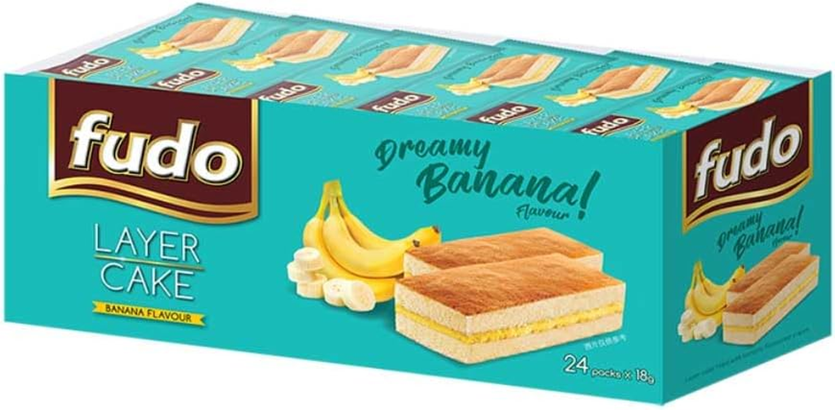 Fudo Layer Cake Banana Flavour Bite Size Malaysian Snack with Cream Ready to Eat Individually Wrap Sponge Cake Pack of 24 image number 2