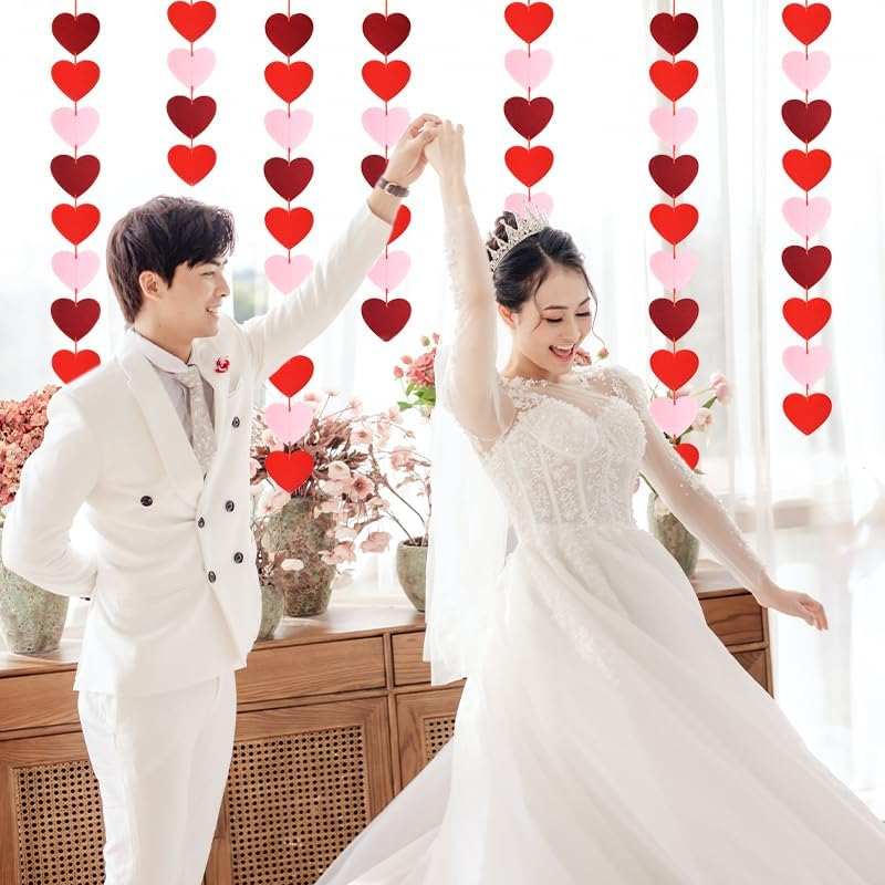 Anniversary Valentines Day Decorations Banner 6 Pack Felt Heart Garland Room Decor Streamer Banner Garland Backdrop Hanging Engagement Wedding Banner Romantic Party Supplies for Home Window Ceiling image number 4