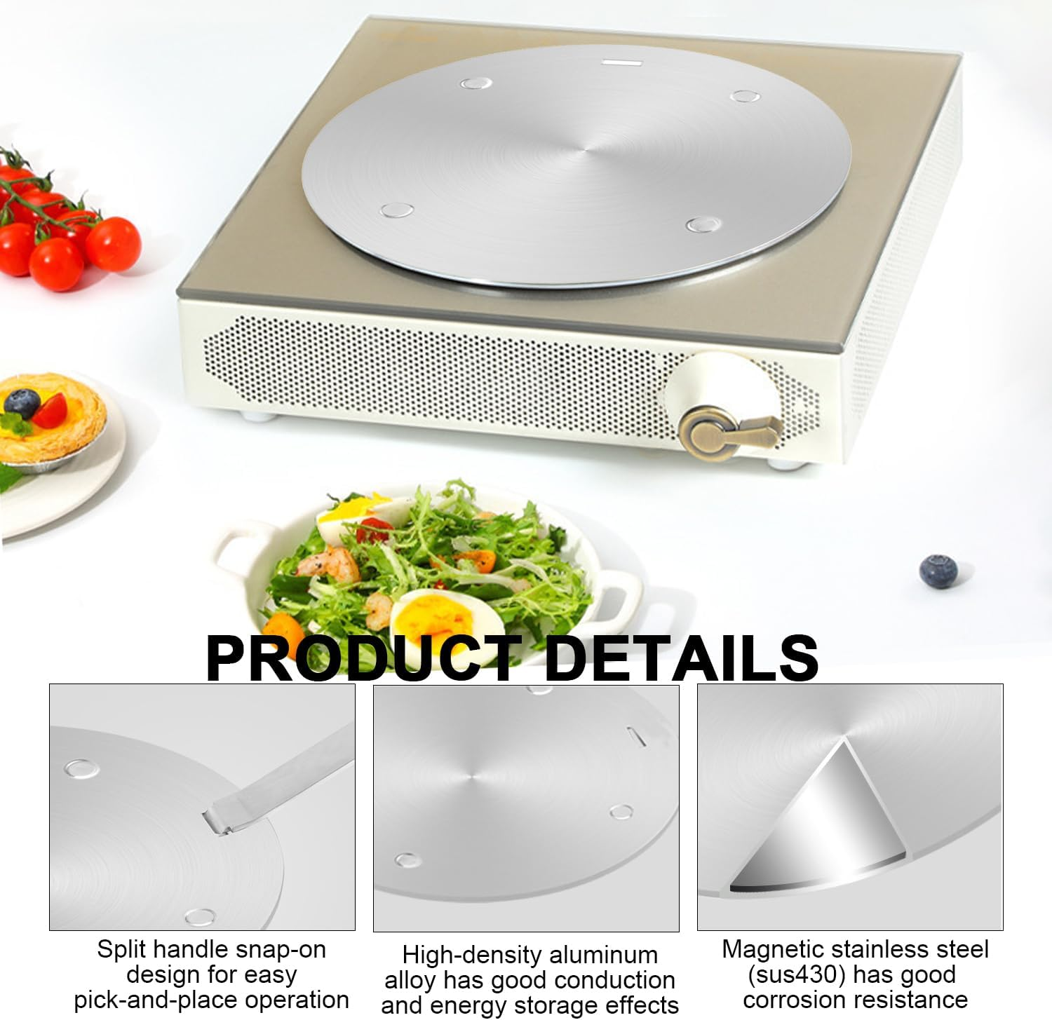 Qianqiao 5.5Inch Heat Diffuser Plate, Stainless Steel Induction Adapter Heat Diffuser Plate, Removable Handle，Coffee Milk Cookware Induction Hob Heat Cooking Diffuser image number 1