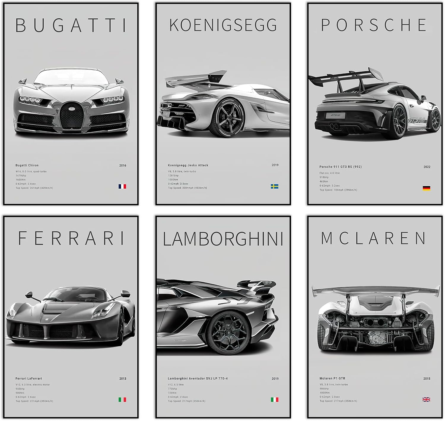 Car Canvas Poster Wall Art, Supercar Art Prints, 6Pac/Set (6 Set, 8 X 12 in Unframed) image number 5