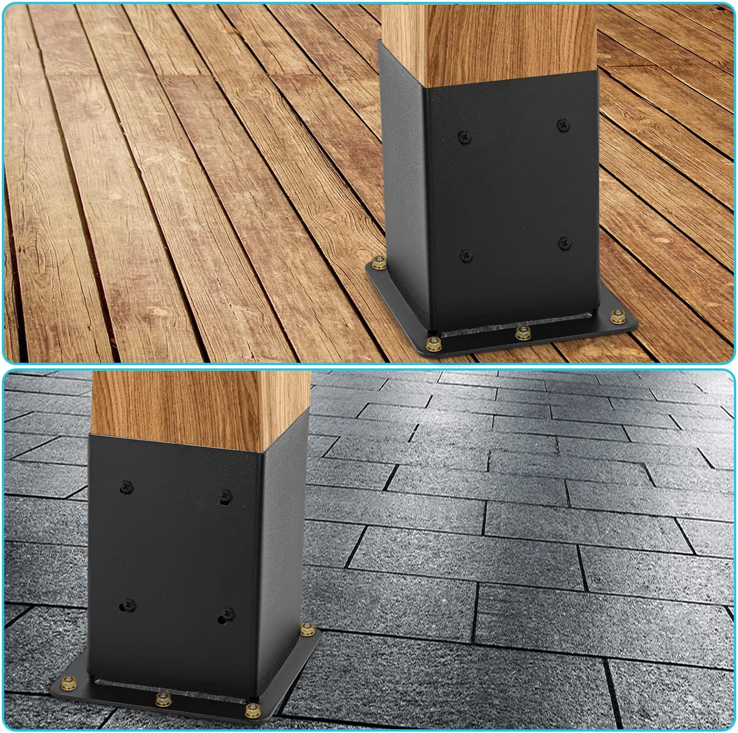 4X4 Post Base 4 Pcs, (Inner Size 3.6X3.6) Post Anchors, 13GA Thick Solid Steel & Black Powder Coated,Deck Post Brackets Support Deck Base Plate Pergola Brackets Fence Kit Mailbox Mount image number 2