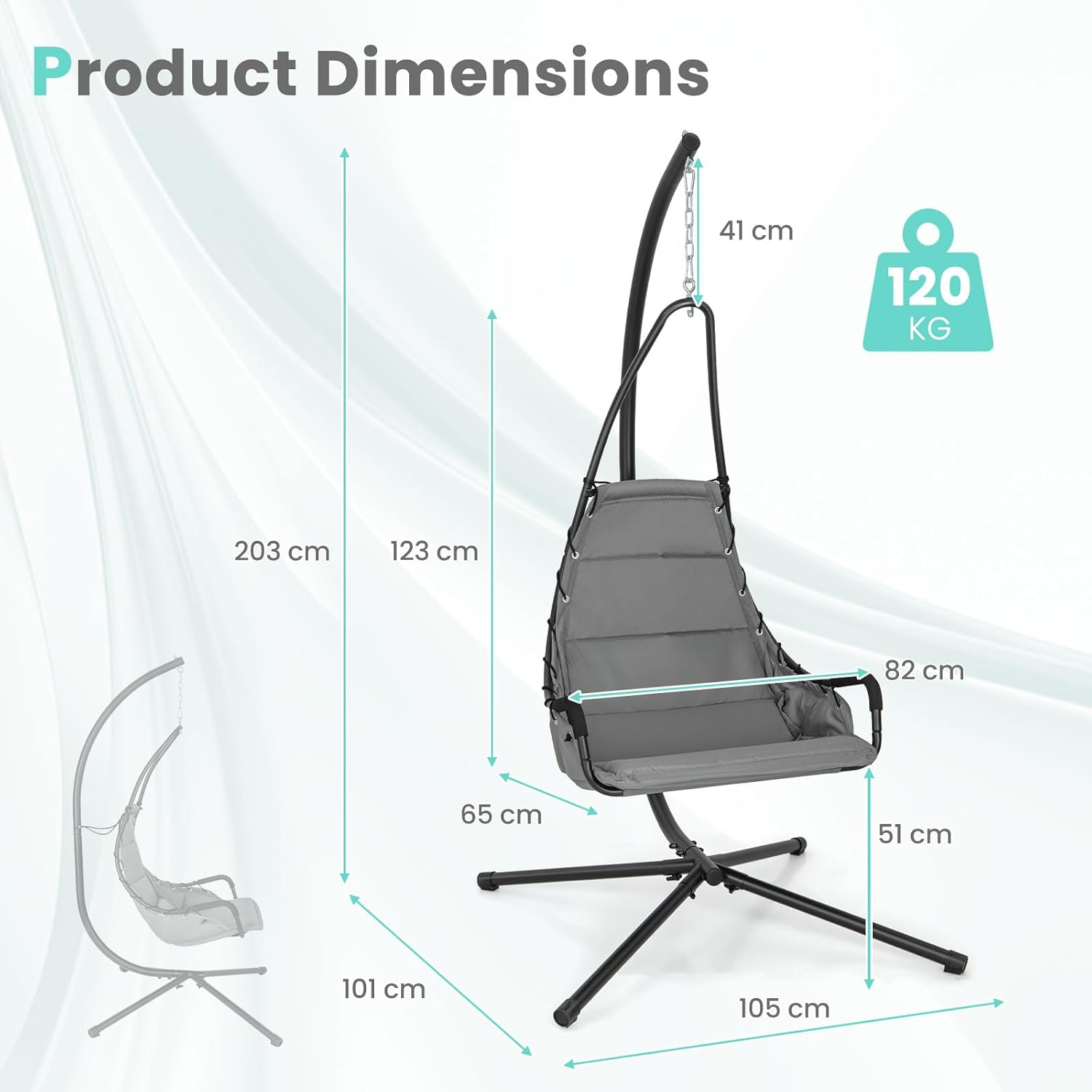 Costway Hanging Chair W/Stand, Hammock Swing Chair W/Extra Large Padded Seat, Heavy-Duty Metal Frame, Indoor Outdoor Hammock Chair for Porch, Backyard, Living Room