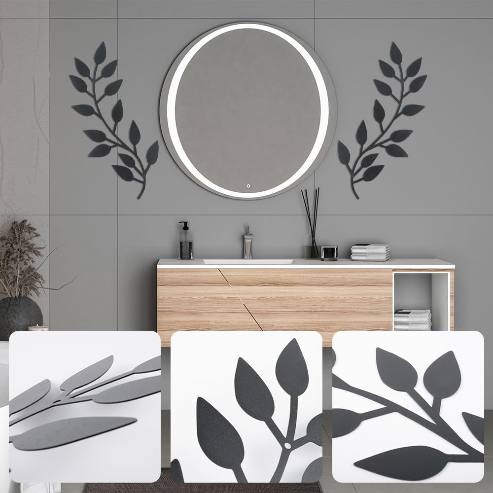 2 Pieces Metal Leaf Leaves Wall Hanging Decor - Olive Branches and Leaves Modern Wall Art above Bed, Outdoor (Black, One Size) image number 1