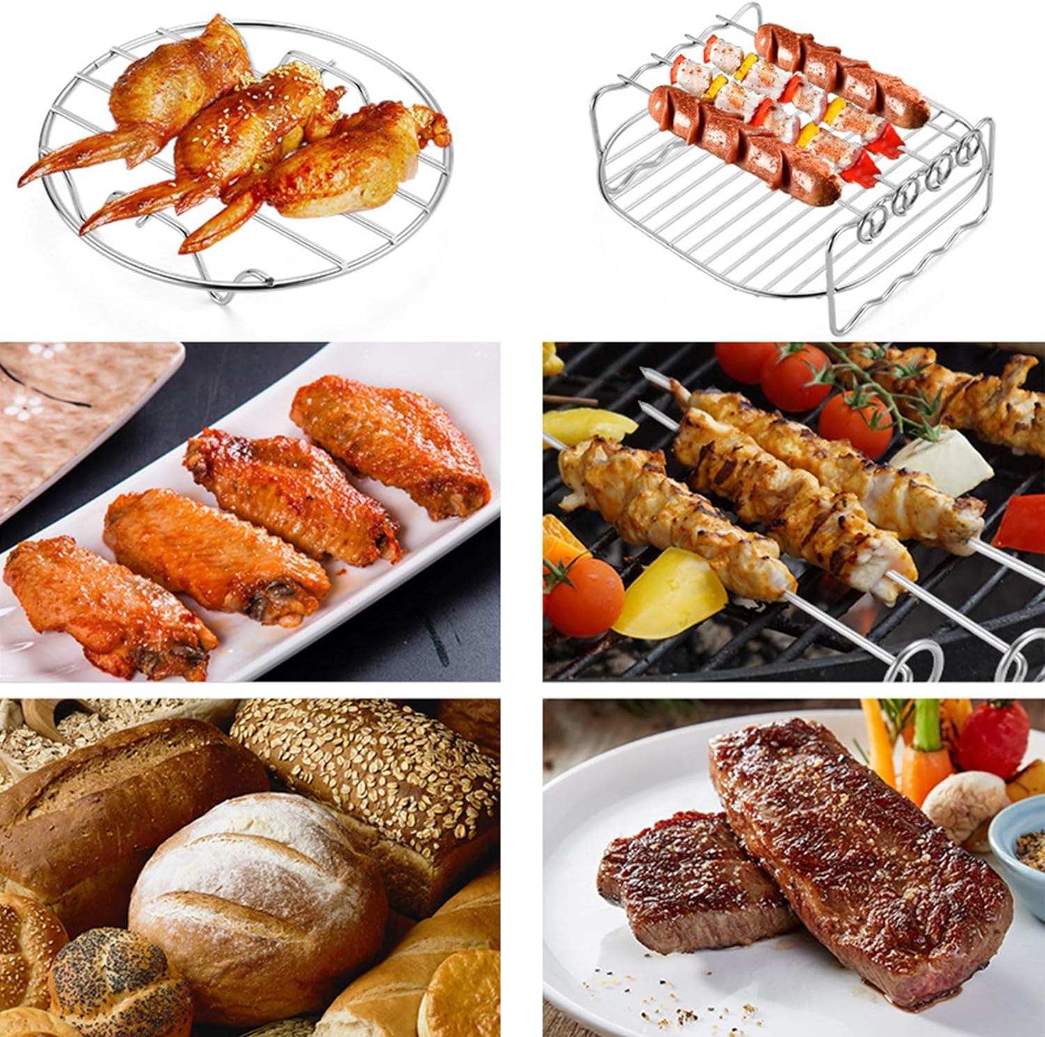 Air Fryer Accessories Multipurpose Double Layer Rack Set of 3 with Skewer round Cooking Rack Fits Most 2.5QT or above Air Fryers image number 6