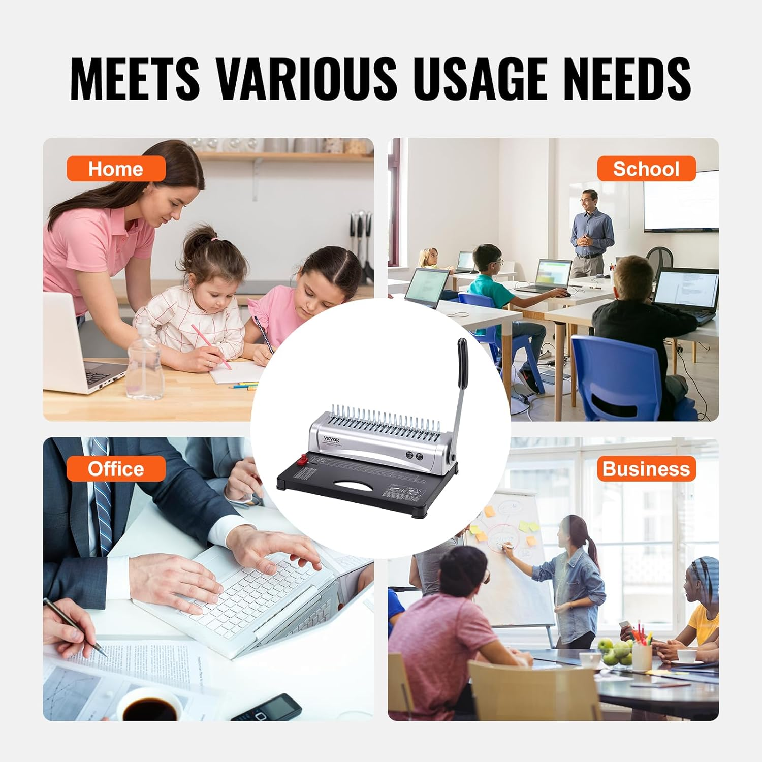 VEVOR Binding Machine, Comb Binding Machine 21-Holes Binding 450 Sheets, Book Binder Machine with 100 PCS 3/8'' Comb Binding Spines, for Letter Size, A4, A5 image number 3