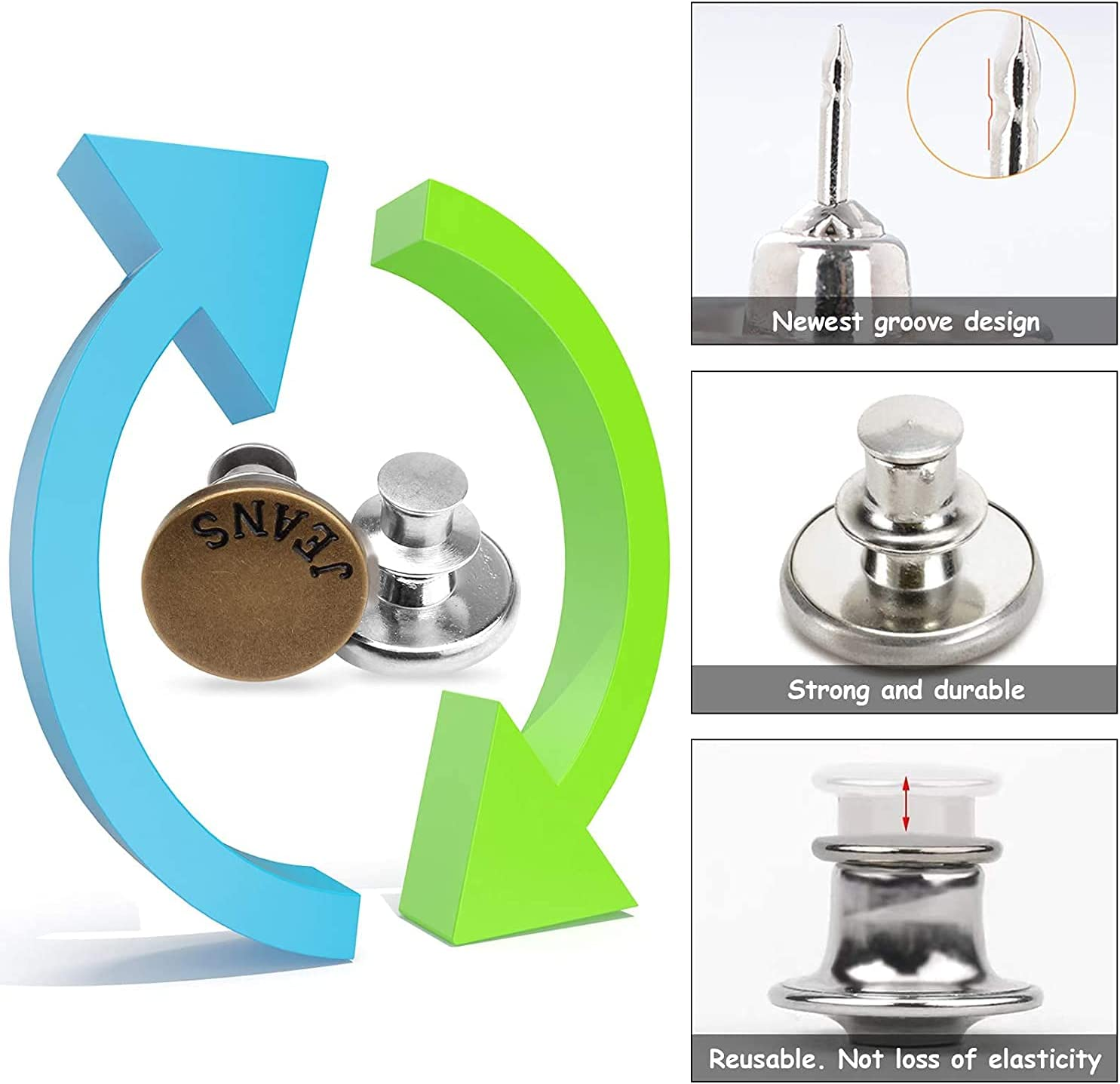 JIUJIU Button Pins for Jeans, No Sew and No Tools Instant Jean Button Pins for Pants, 4 Sets Replacement Buttons, Simple Installation, Reusable and Adjustable image number 4