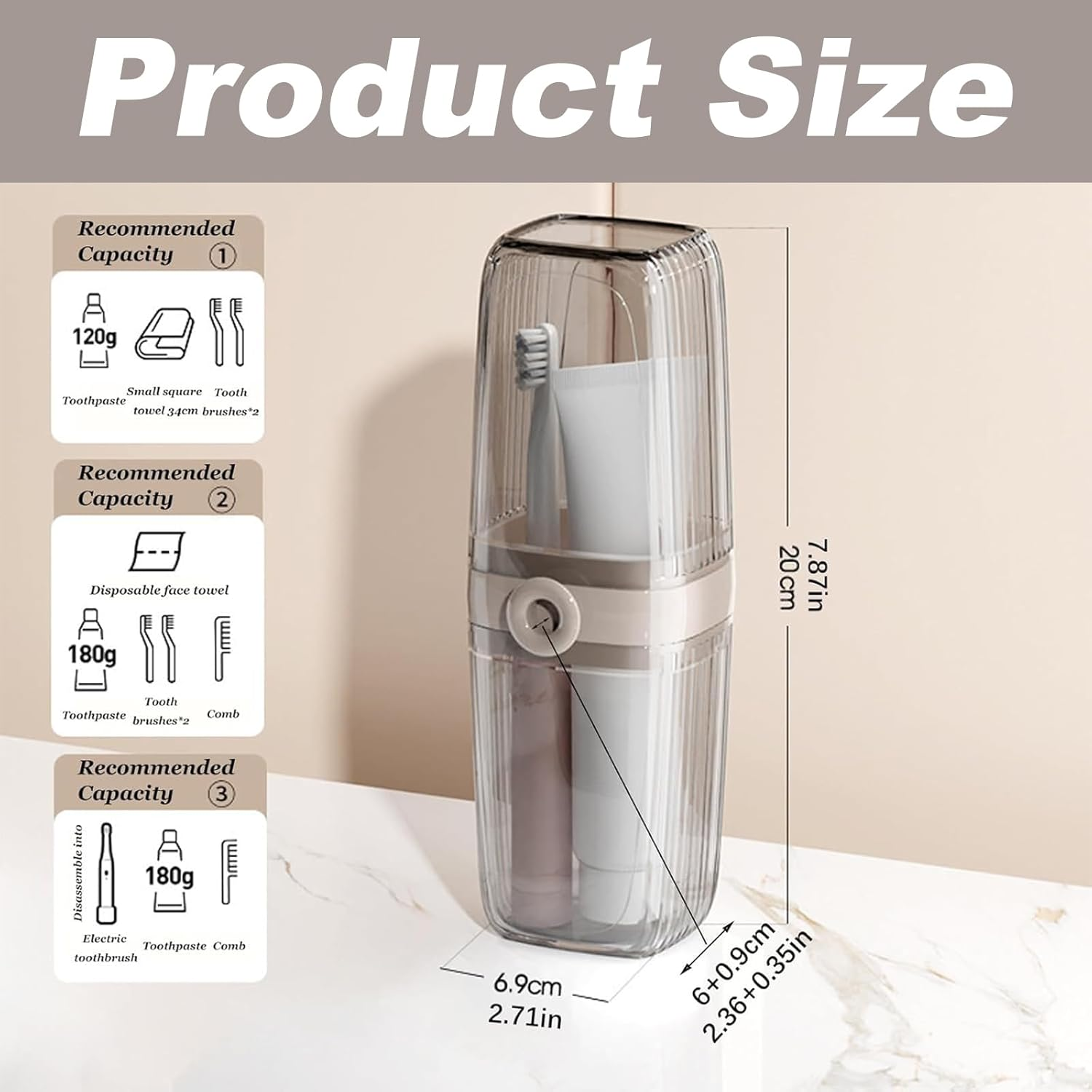 Toothbrush Travel Case, 2 in 1 Toothbrush Holder and Rinse Cup, 2Pcs Large Capacity Toothbrush Cup with Cover, Portable Travel Toothbrush Holder for Traveling, Camping, Trip image number 2