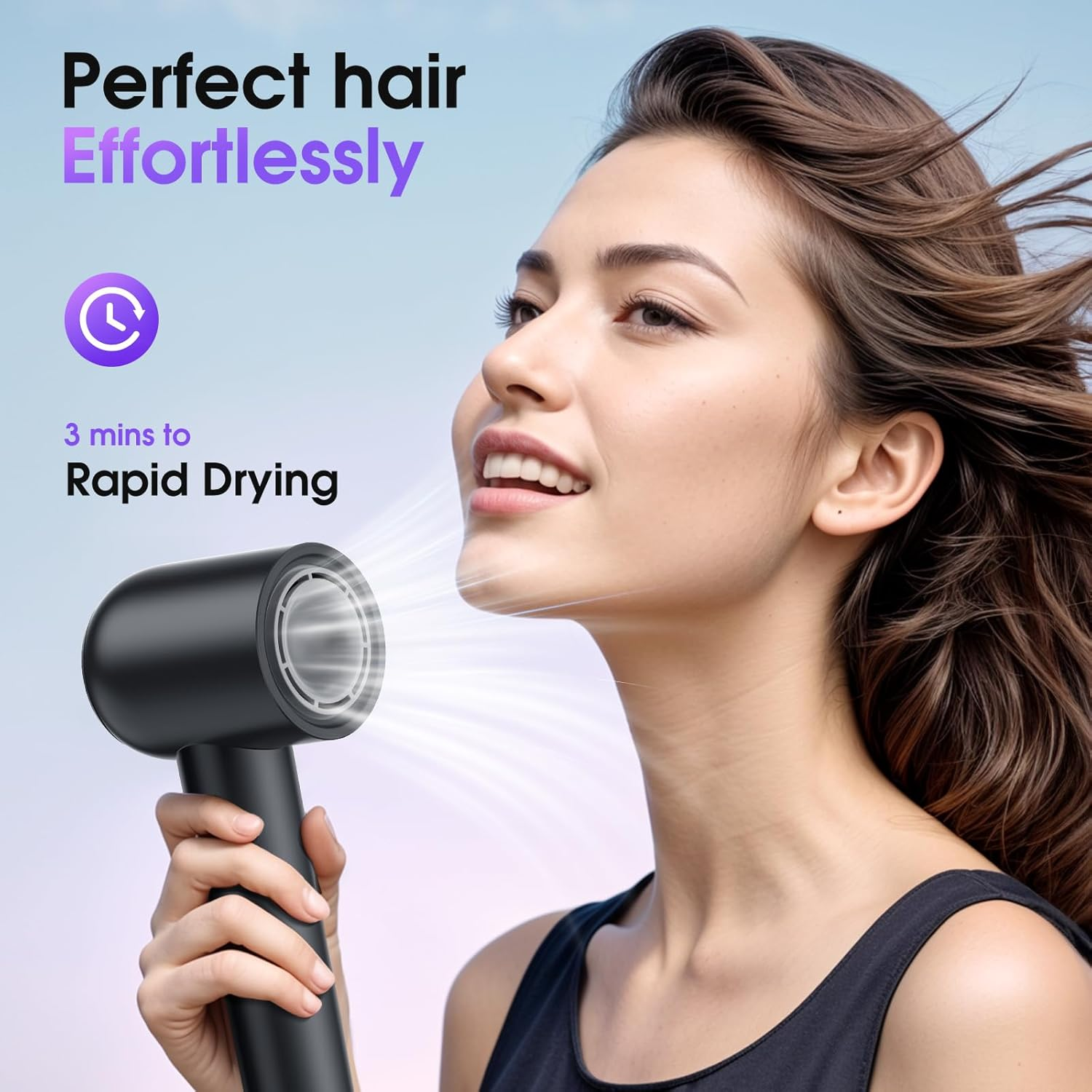 Hair Dryer,15000 RPM High Speed Brushless Motor,Fast Drying,500 Million Negative Ionic Blow Dryer with Double Nozzle,Low Noise,Thermo Control,Lightweight,4 LED Ring,Professional Hairdryer for Home,Travel image number 6
