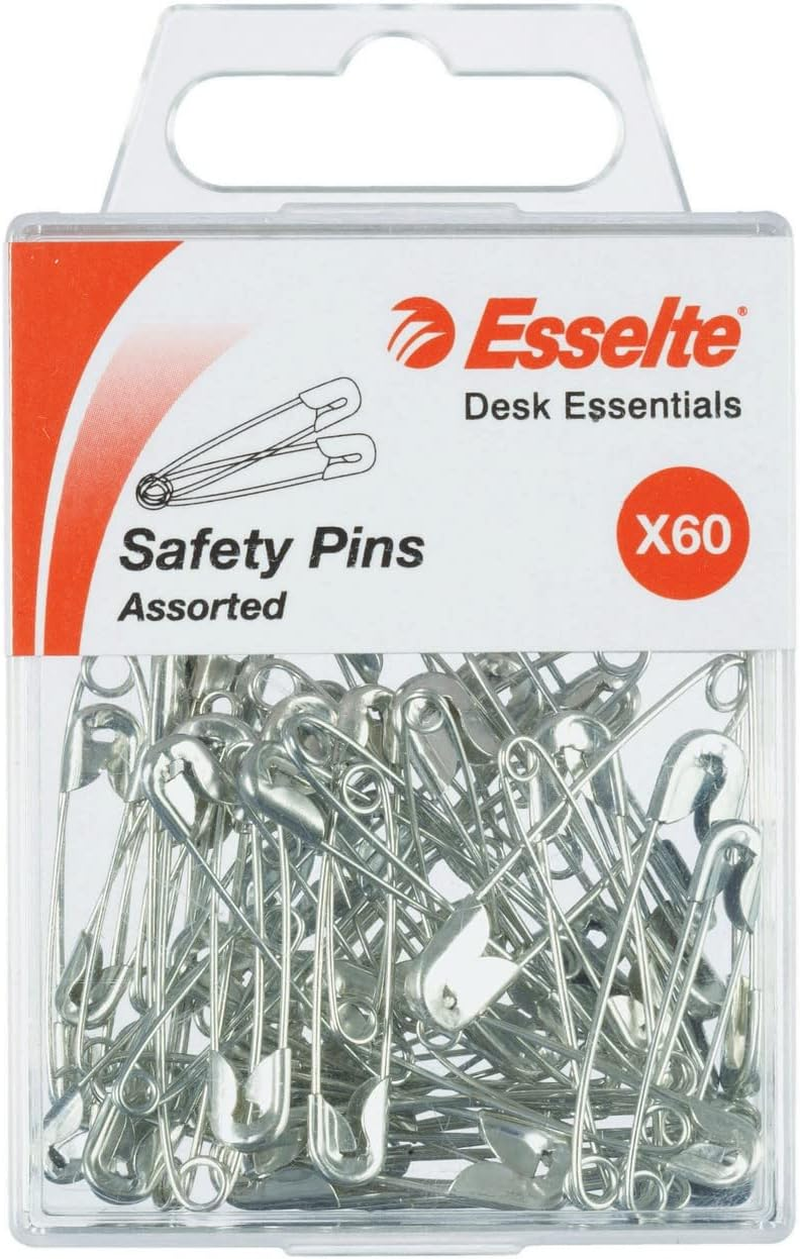 ESSELTE 37046 Metalware Pins Safety Pk60 Assorted Sizes Silver image number 1