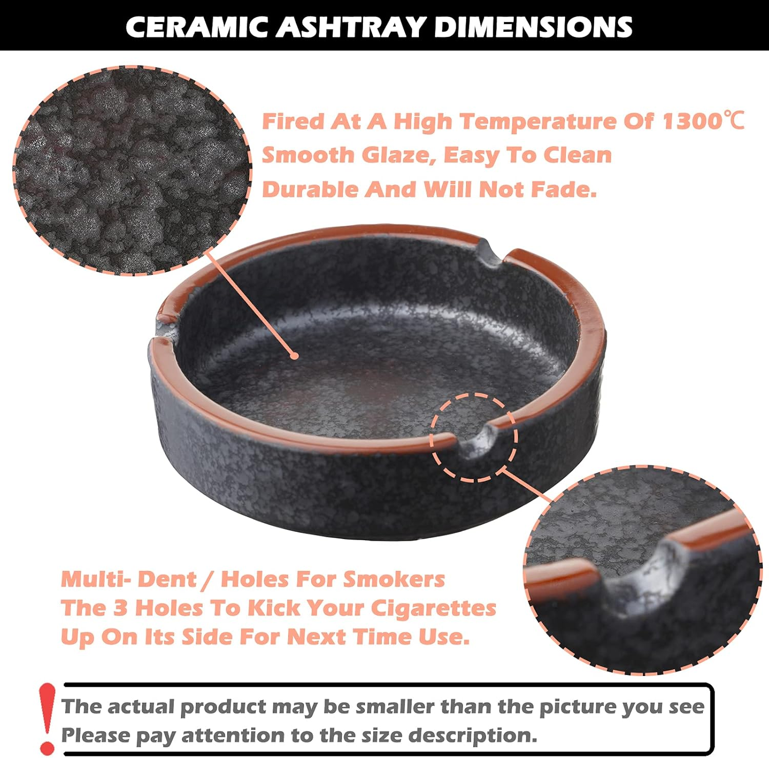 Ceramic Ashtray，Home Ashtray，Ashtray，Cigarette Ashtray for Indoor or Outdoor Use，Coffee Bar Ashtray，Cool Lava Dazzling Black Ashtray image number 5