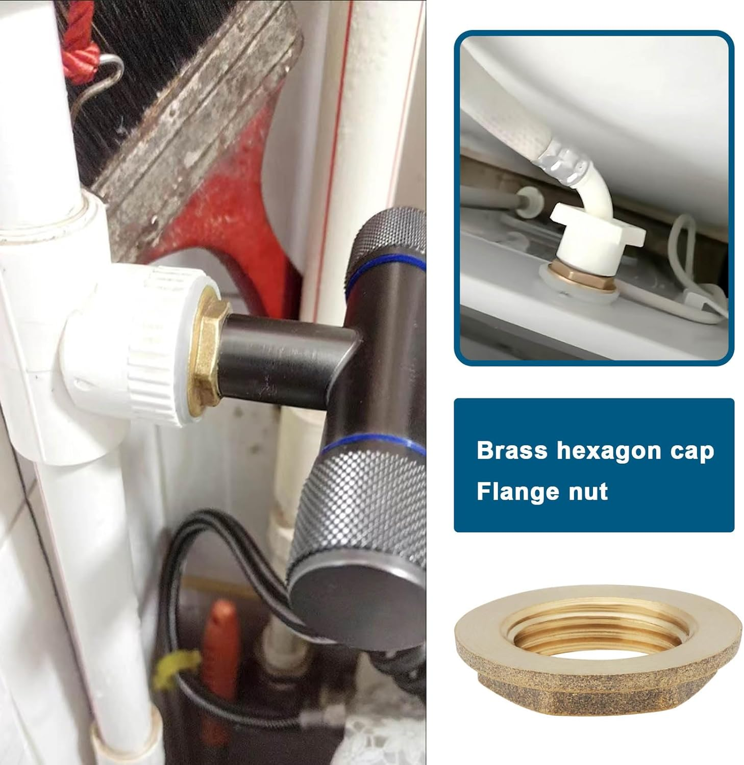 4Pcs 3/8 BSP Brass Female Nut Hexagonal Flange Nut Faucet Pipe Accessories for Tap Connection Pipe Connection Yellow 26X15.5X5Mm