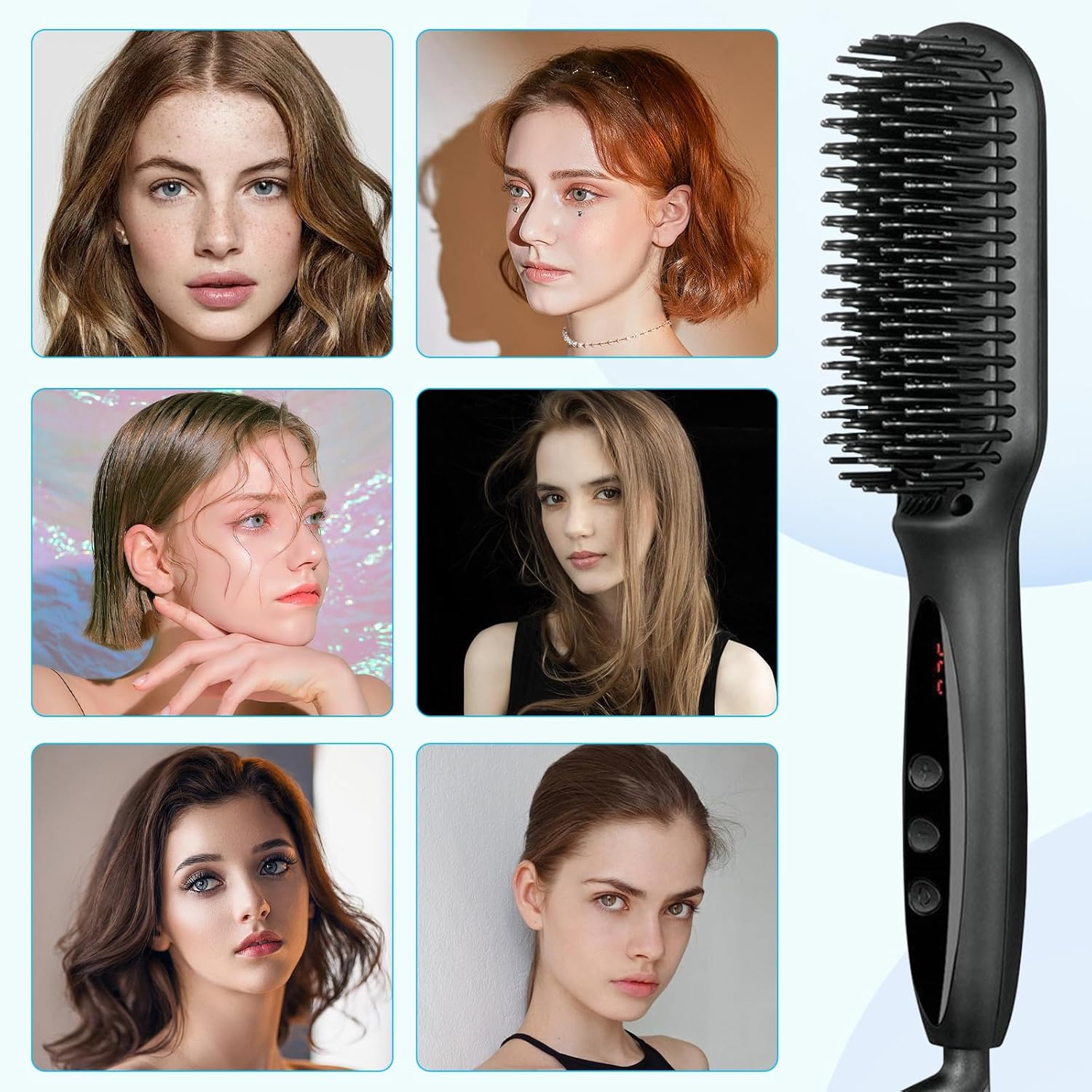 Hair Straighteners Brush,Yakiter,Hair Straightener Brush with 30S Fast Heating & 12 Temperature Settings, Anti-Scald Beard Brush with LCD Display, Multifunctional Straightening Brush image number 5