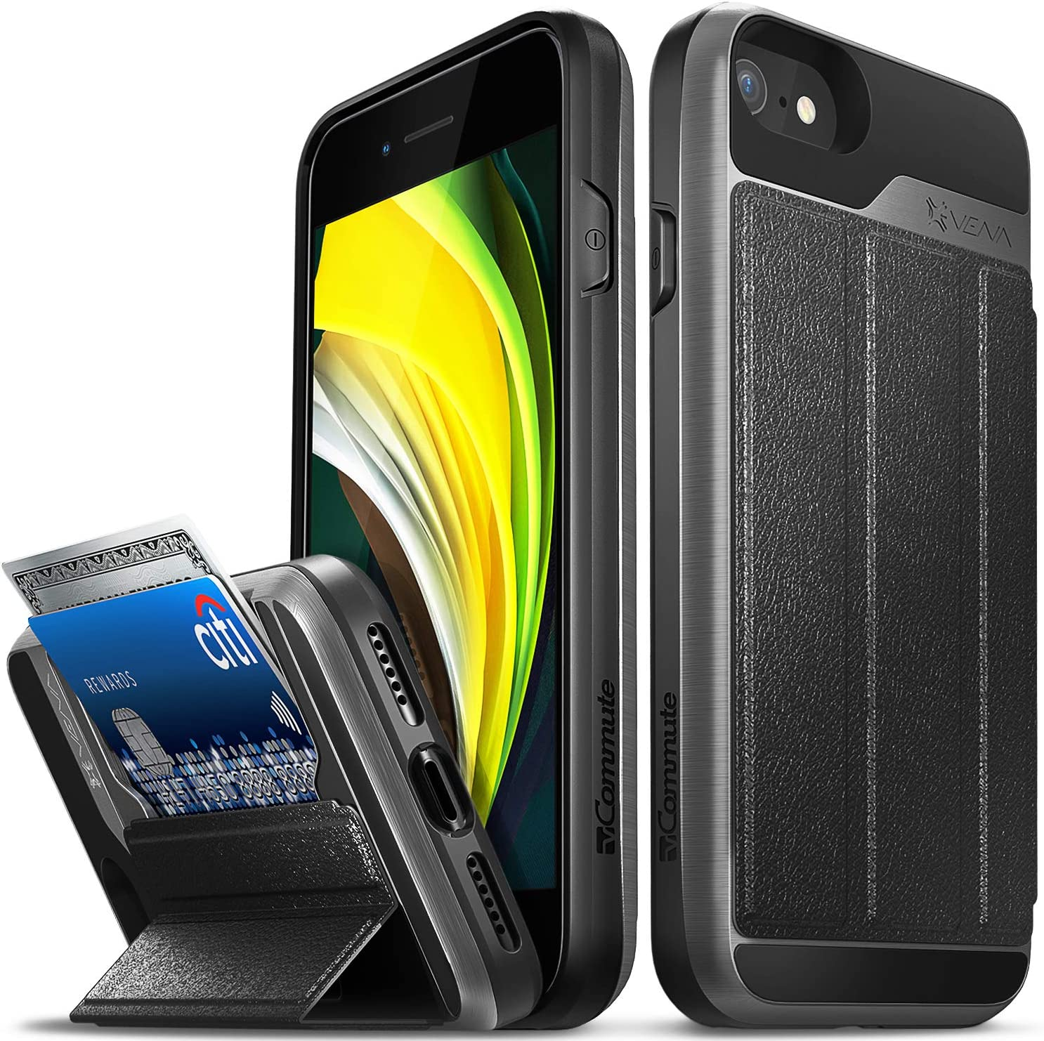 Vena Iphone SE 2020 / Iphone 8 7 Wallet Case, Vcommute (Military Grade Drop Protection) Flip Leather Cover Card Slot Holder with Kickstand Compatible with Apple Iphone SE2 8 7 (4.7-Inch) - Space Black image number 3