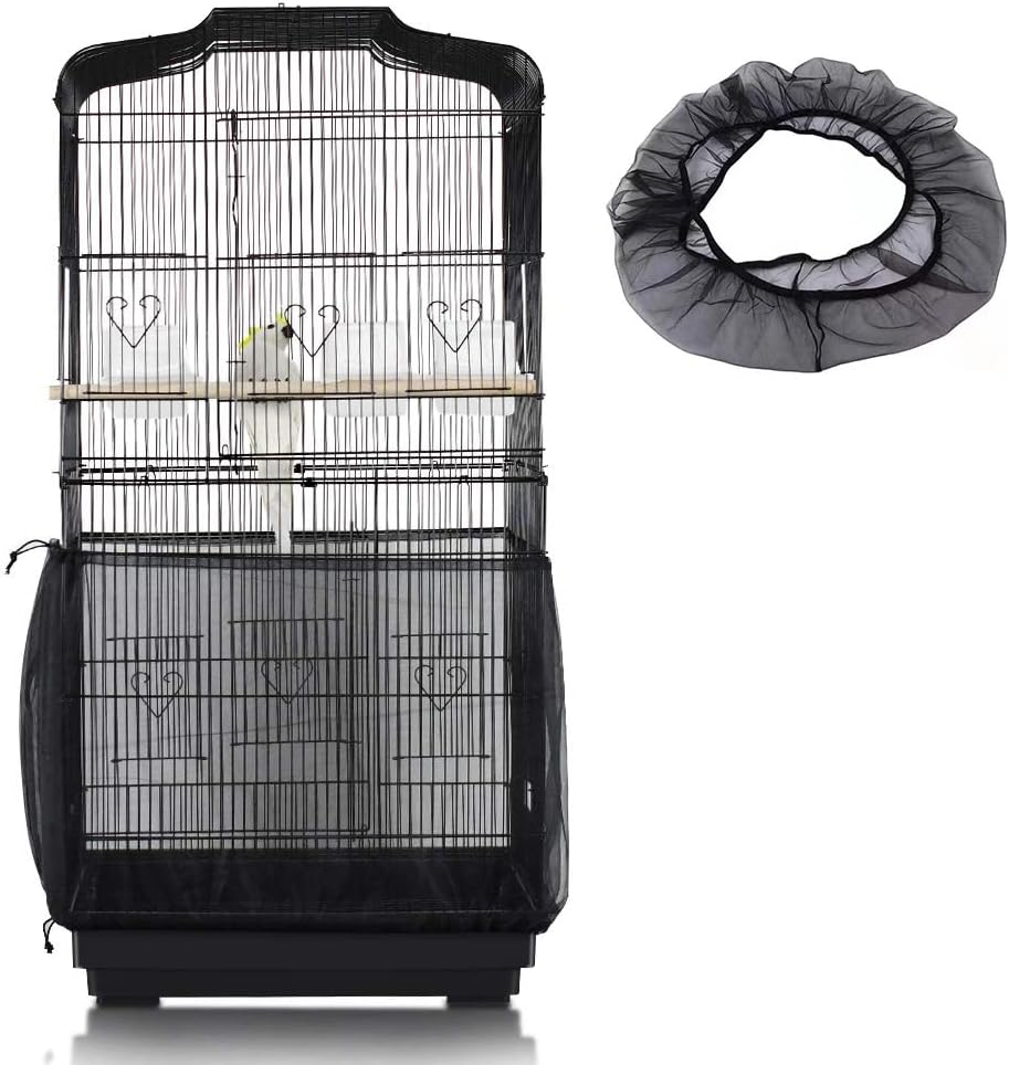 Large Bird Cage Net, Bird Cage Seed Catcher, Adjustable Bird Cage Cover, Soft Airy Mesh Net, Birdcage Skirt Guard for Parrot Parakeet Macaw round Square Cages, 59-87X16Inch, Black image number 4