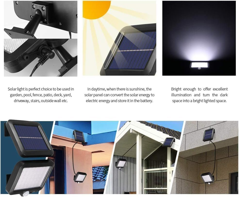 Ludopam Solar Light Outdoor 56 LED Wall Light Solar Security Flood Lights Motion Sensor Bright Solar Powered Porch Lights IP65 Waterproof 120&deg; Sensor Angle for Patio Barn Garden Pathway Yard Lawn image number 6